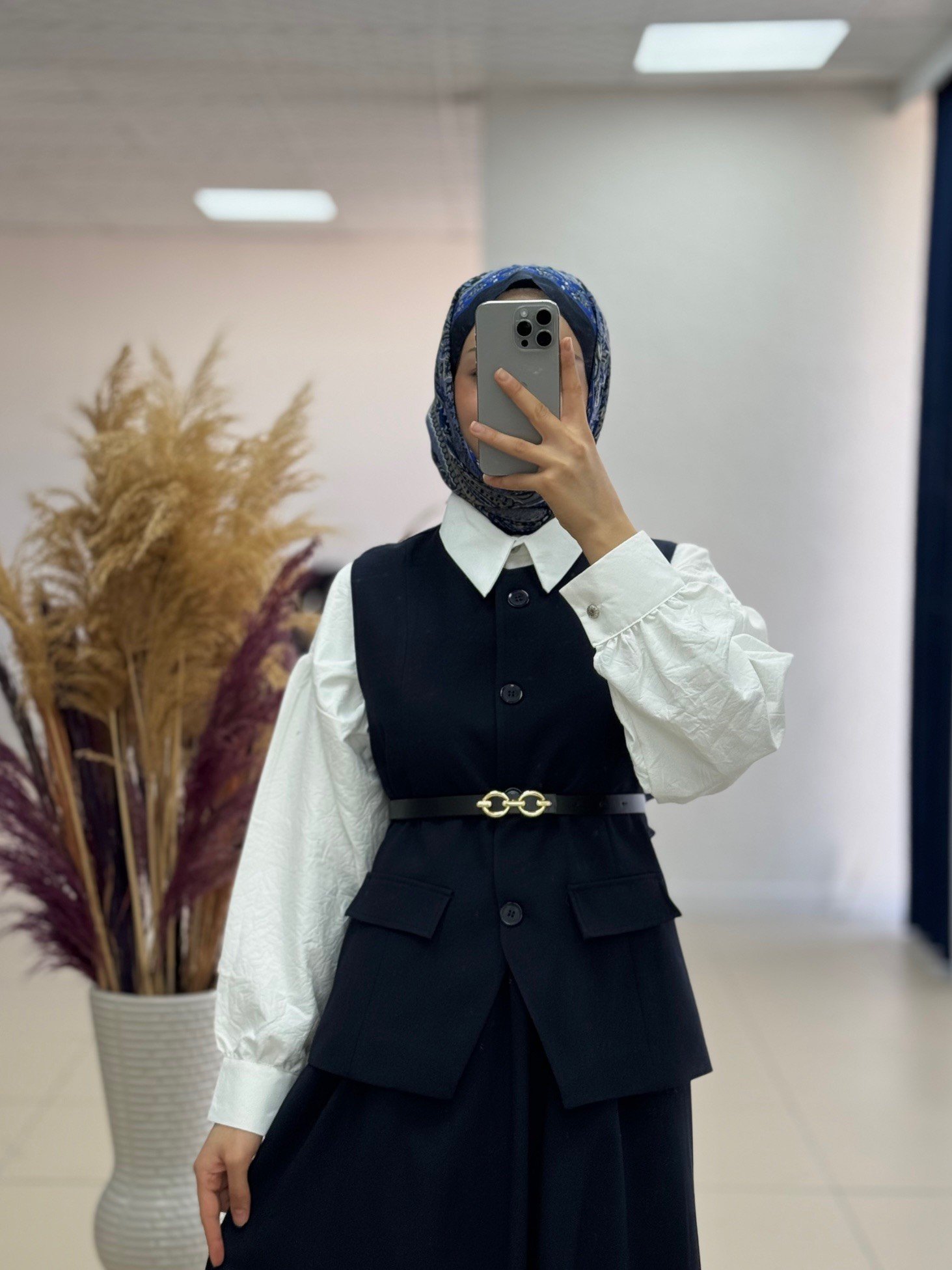 Zenetta Kemeri Zincir Detaylı Astarlı Yelekli İkili Takım-ÜN3000 Lacivert