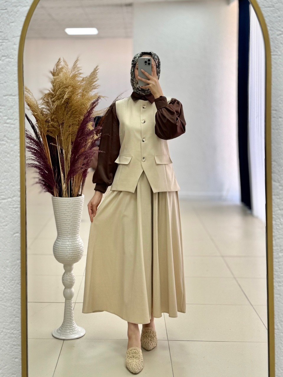 Zenetta Kemeri Zincir Detaylı Astarlı Yelekli İkili Takım-ÜN3000 Taş