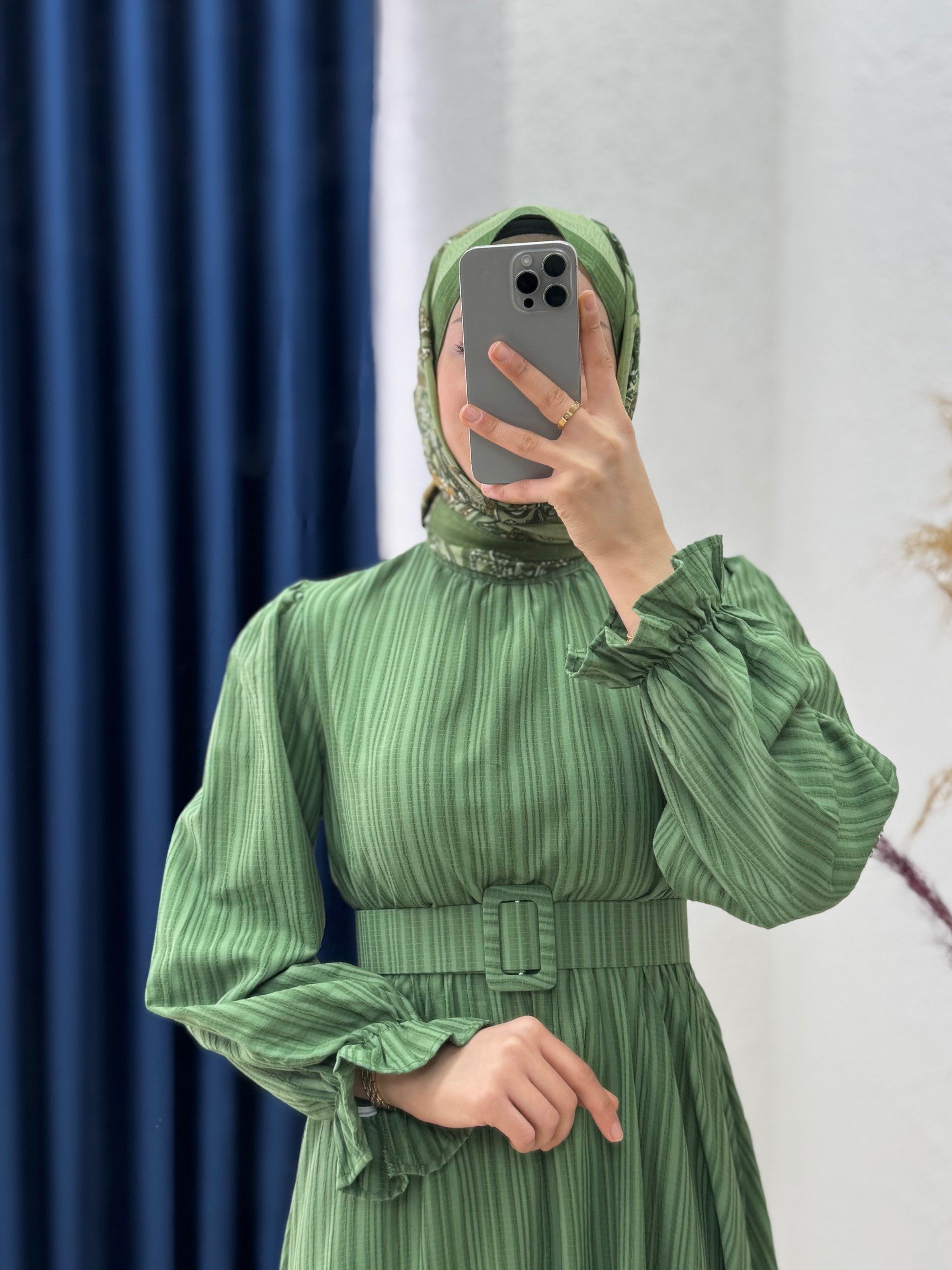 Zenora Beli Lastikli Nada Mevlana Elbise-KB7475 Yeşil