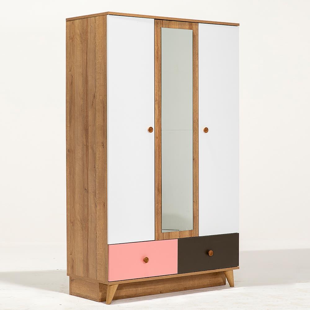 Hera Venüs 3 Kapaklı 2 Çekmeceli Aynalı Gardırop