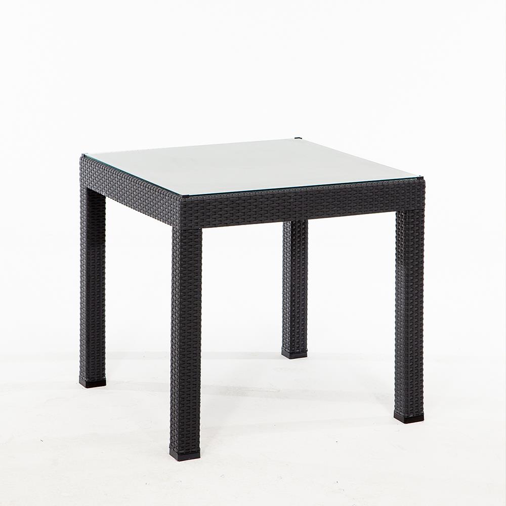 Rattan 80x80 Camlı Masa, Rattan Kollu 4 Adet Sandalye Bahçe Seti, Antrasit