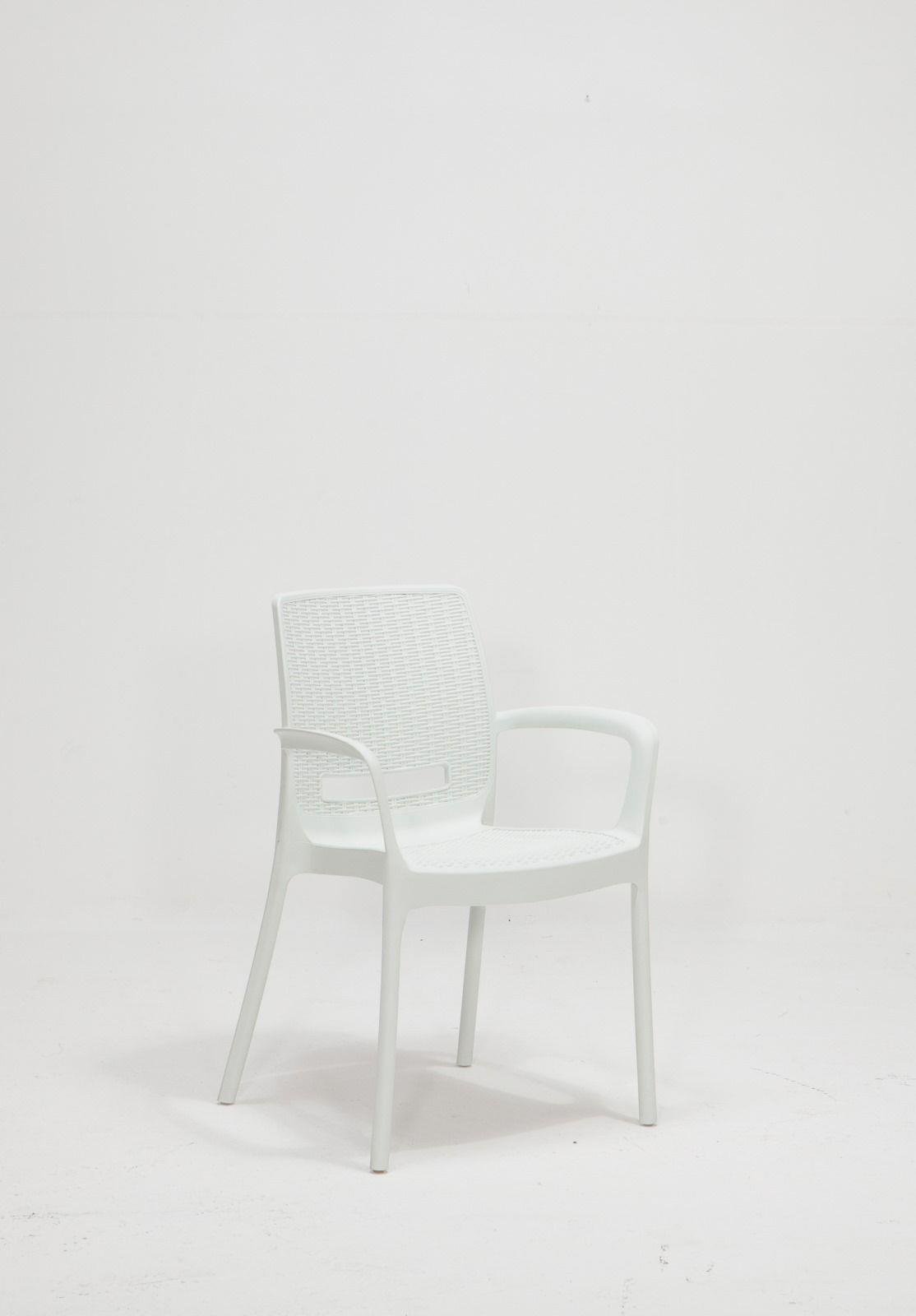 Rattan 80x80 Camlı Masa / Rattan Kollu 4 Adet Sandalye Bahçe Seti - Beyaz