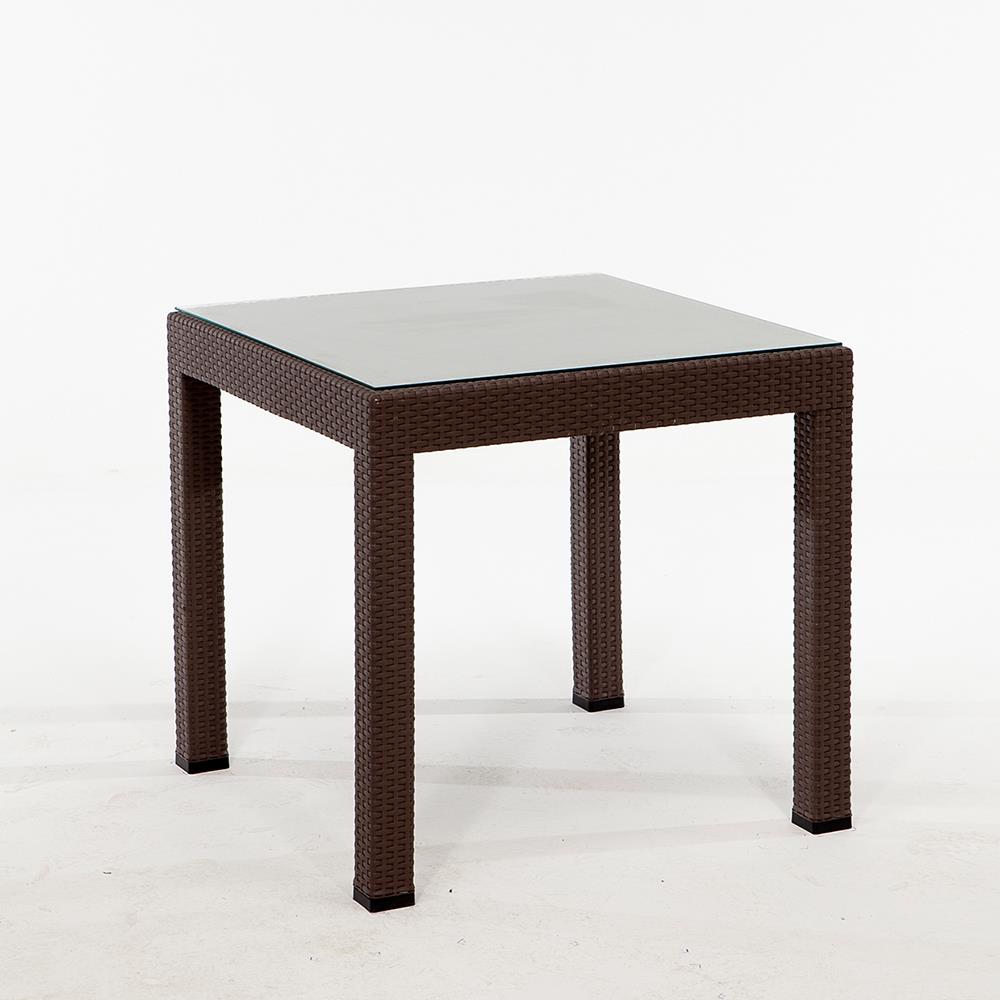 Rattan 80x80 Camlı Masa, Rattan Kollu 4 Adet Sandalye Bahçe Seti, Kahve