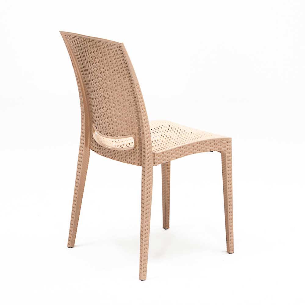 Rattan 80x80 Camlı Masa, Rattan Kolsuz 4 Adet Sandalye Bahçe Seti, Cappucino