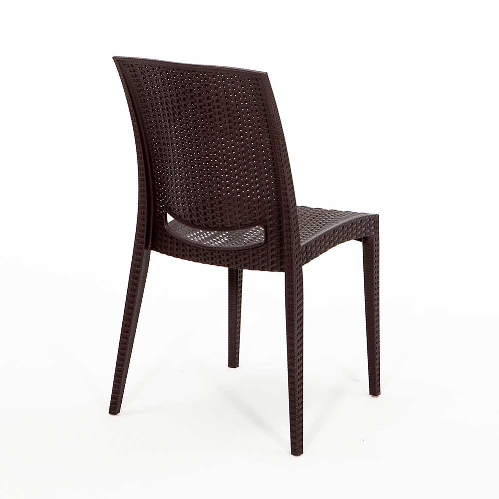 Rattan 80x80 Camlı Masa, Rattan Kolsuz 4 Adet Sandalye Bahçe Seti, Kahve