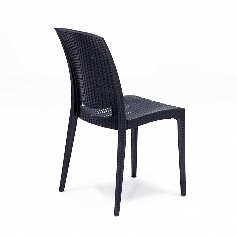 Rattan 80x80 Camlı Masa, Rattan Kolsuz 4 Adet Sandalye Bahçe Seti, Antrasit