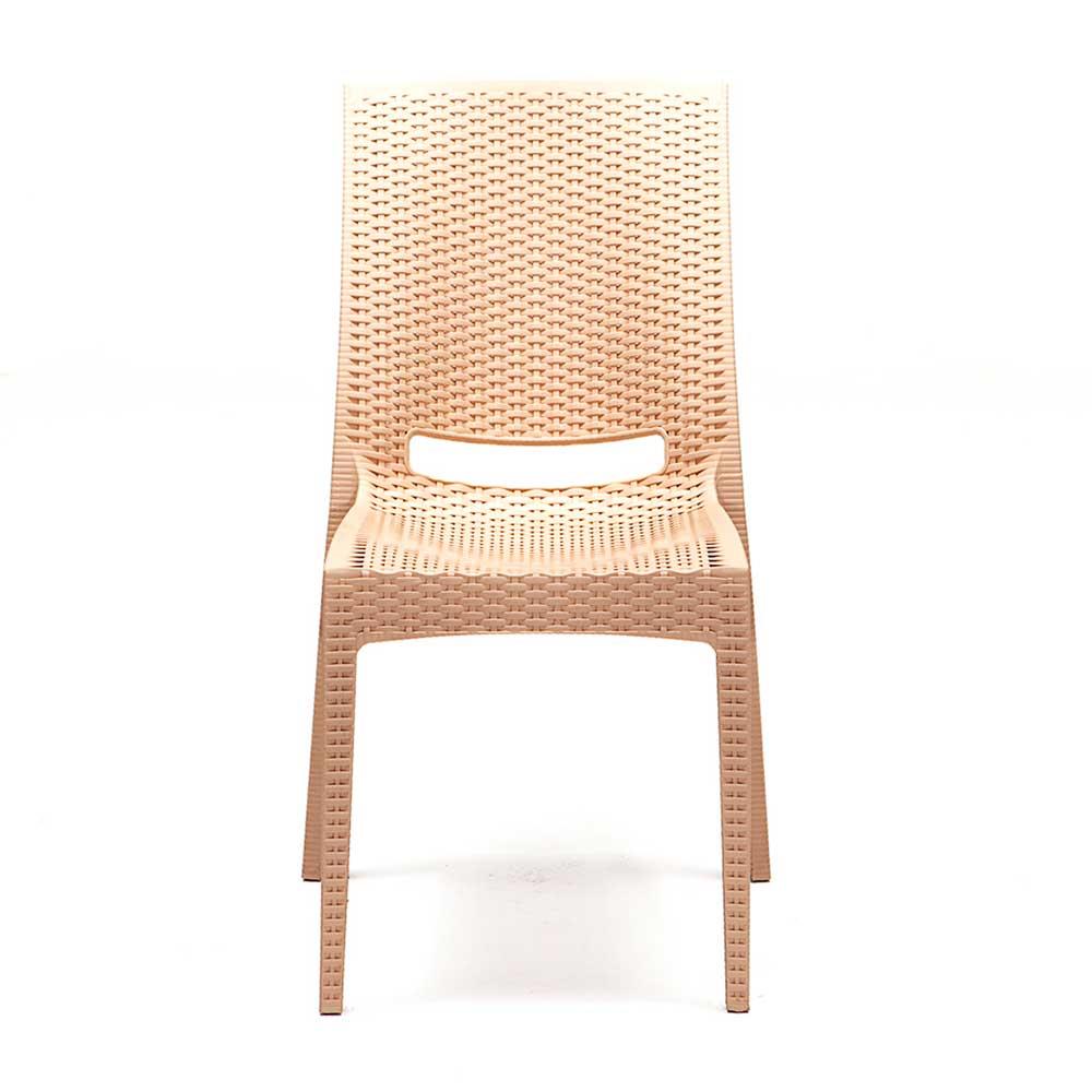 Rattan 80x80 Camlı Masa, Rattan Kolsuz 4 Adet Sandalye Bahçe Seti, Cappucino
