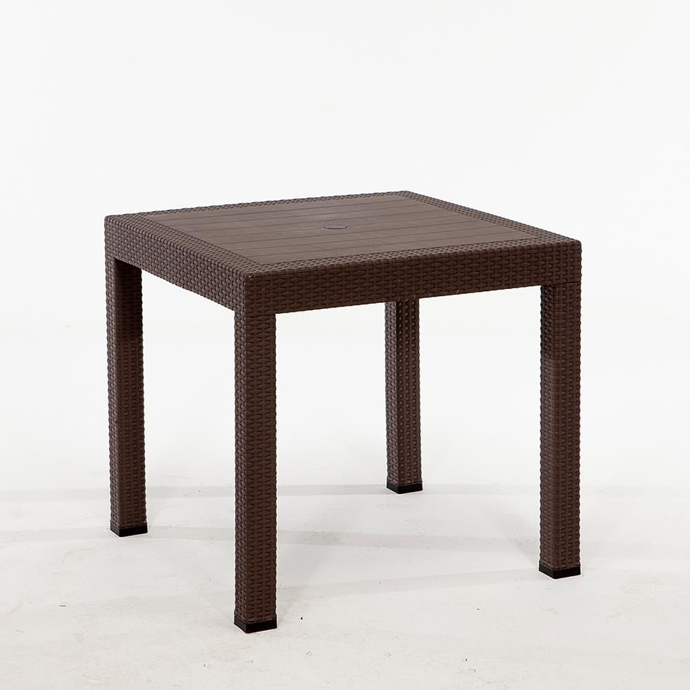 Rattan 80x80 Camsız Masa, Rattan Kollu 4 Adet Sandalye Bahçe Seti, Kahve