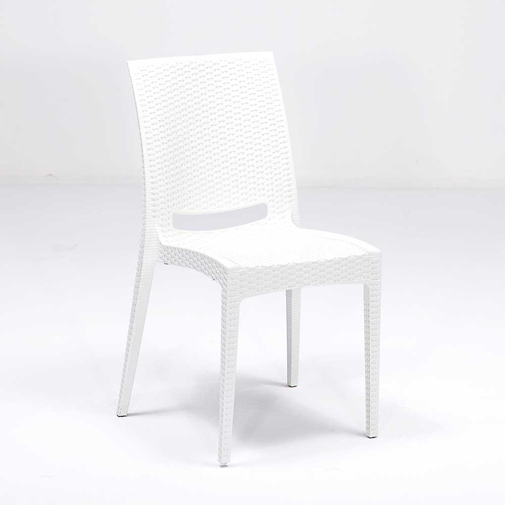 Rattan 80x80 Camsız Masa, Rattan Kolsuz 4 Adet Sandalye Bahçe Seti, Beyaz