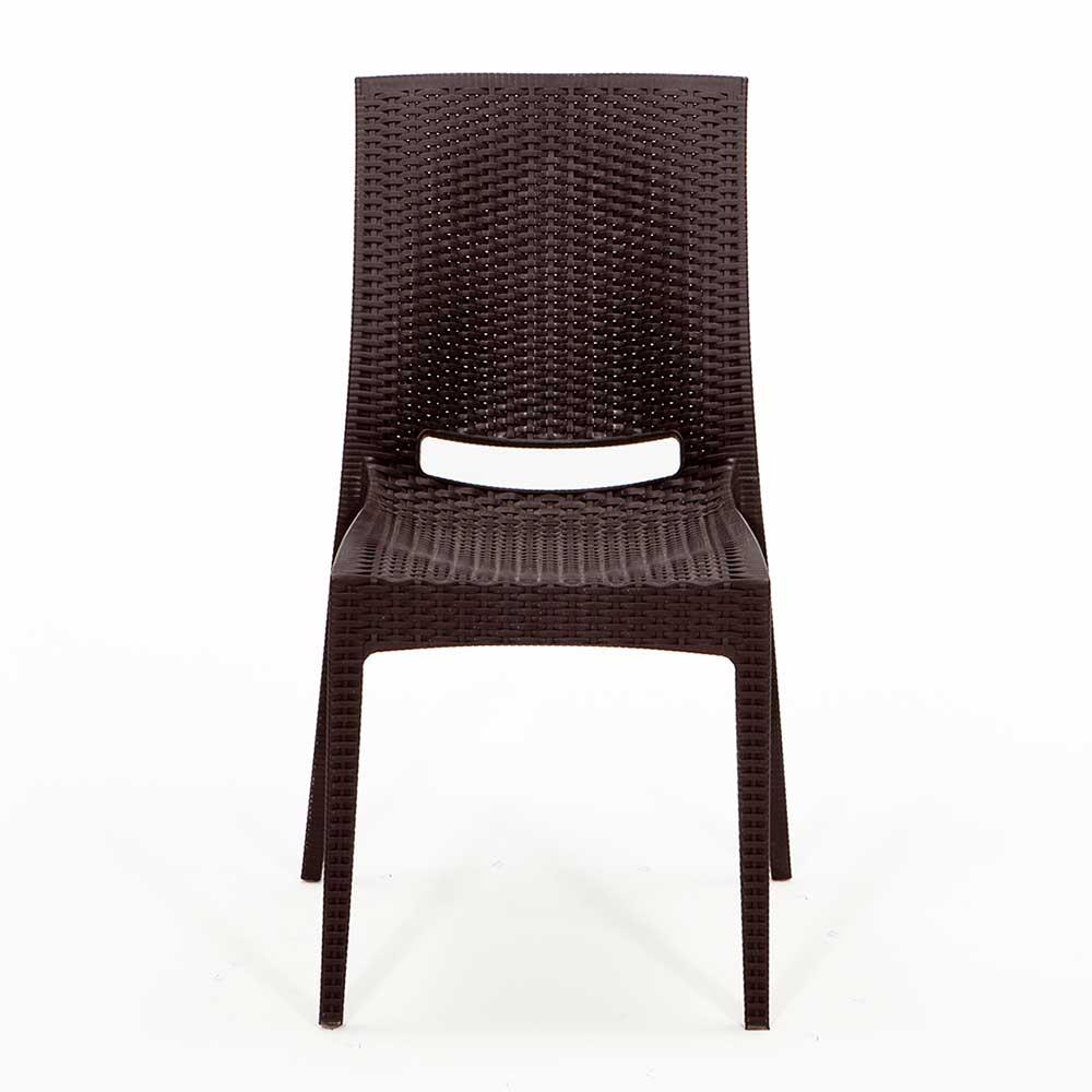 Rattan 80x80 Camsız Masa / Rattan Kolsuz 4 Adet Sandalye Bahçe Seti - Kahve