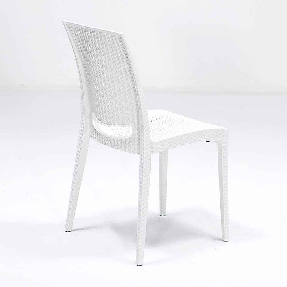 Rattan 80x80 Camsız Masa, Rattan Kolsuz 4 Adet Sandalye Bahçe Seti, Beyaz