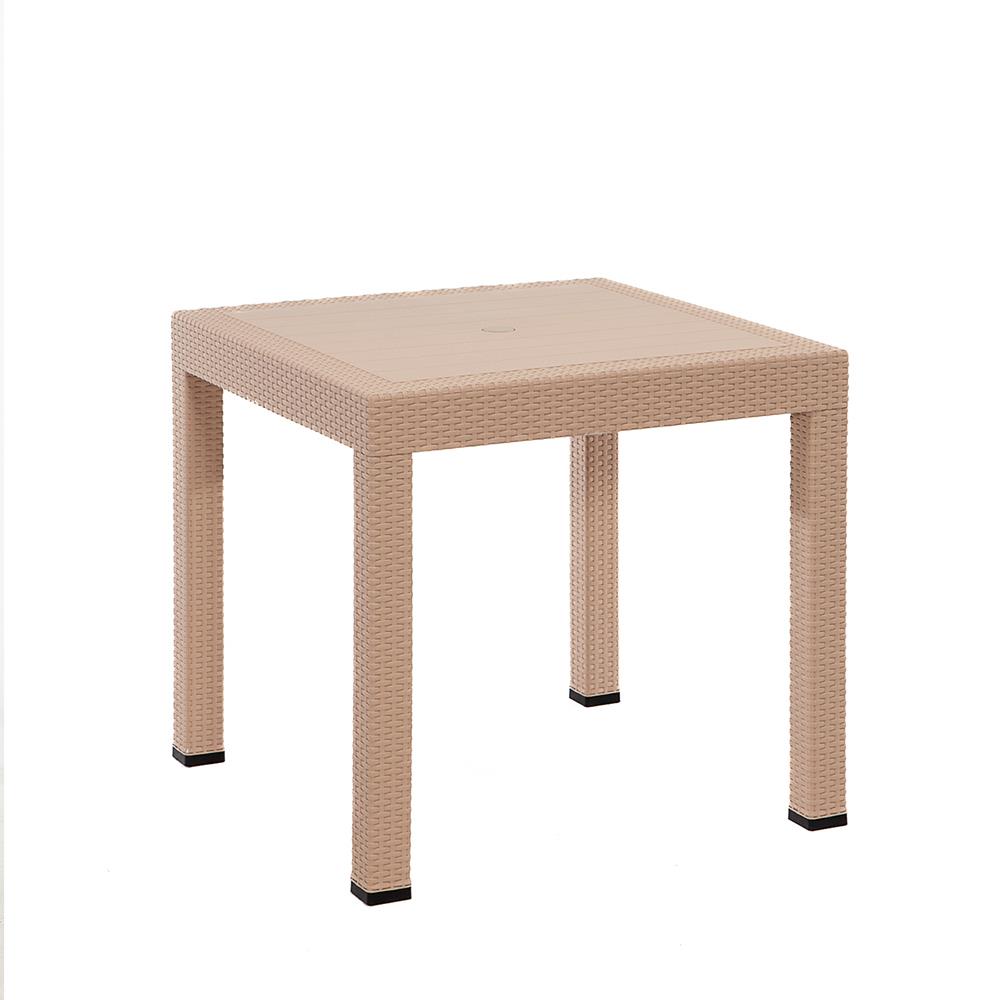 Rattan 80x80 Camsız Masa, Rattan Kolsuz 4 Adet Sandalye Bahçe Seti, Cappucino