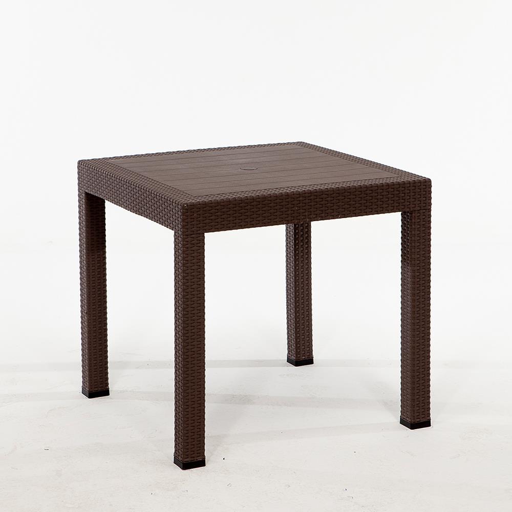 Rattan 80x80 Camsız Masa / Rattan Kolsuz 4 Adet Sandalye Bahçe Seti - Kahve