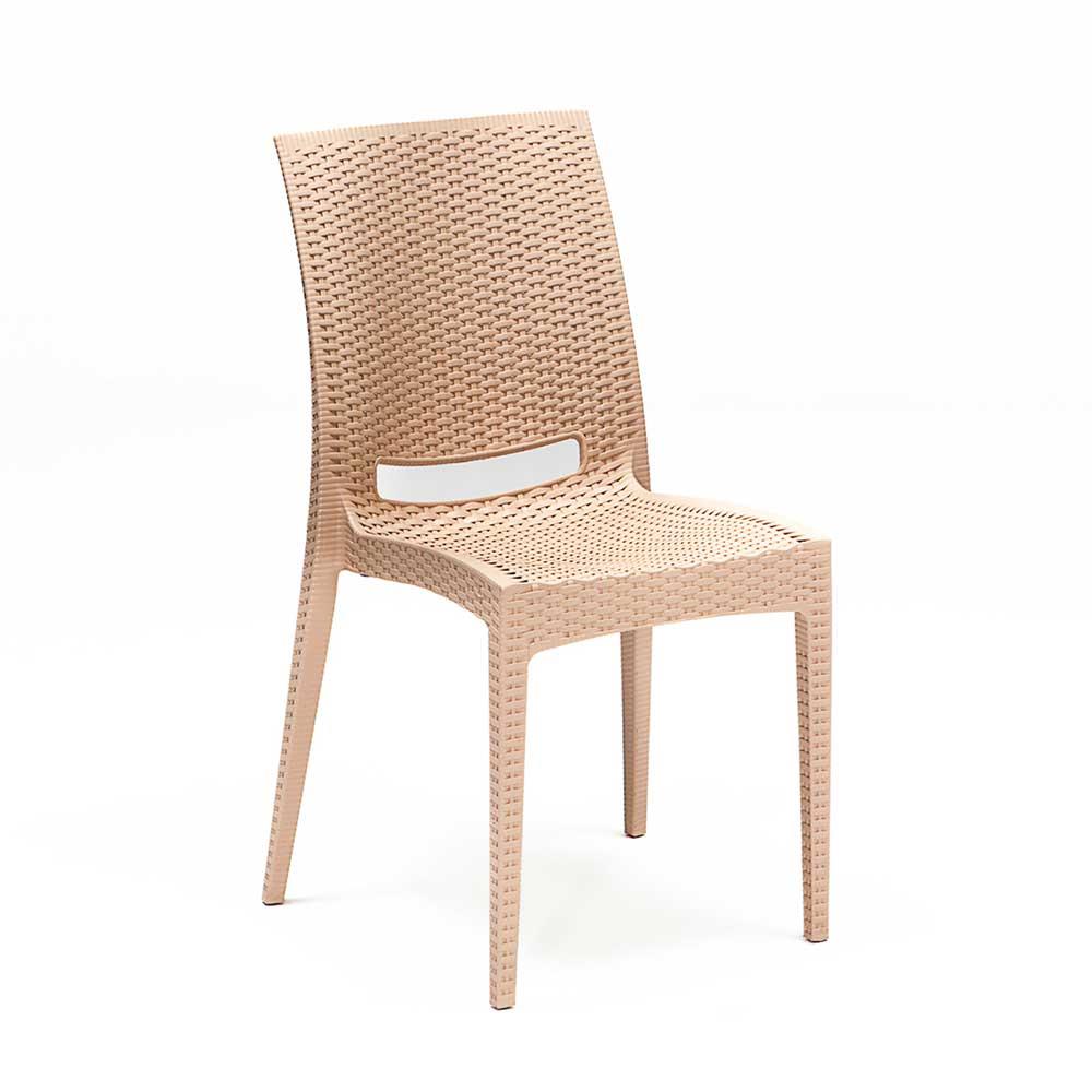 Rattan 80x80 Camsız Masa, Rattan Kolsuz 4 Adet Sandalye Bahçe Seti, Cappucino