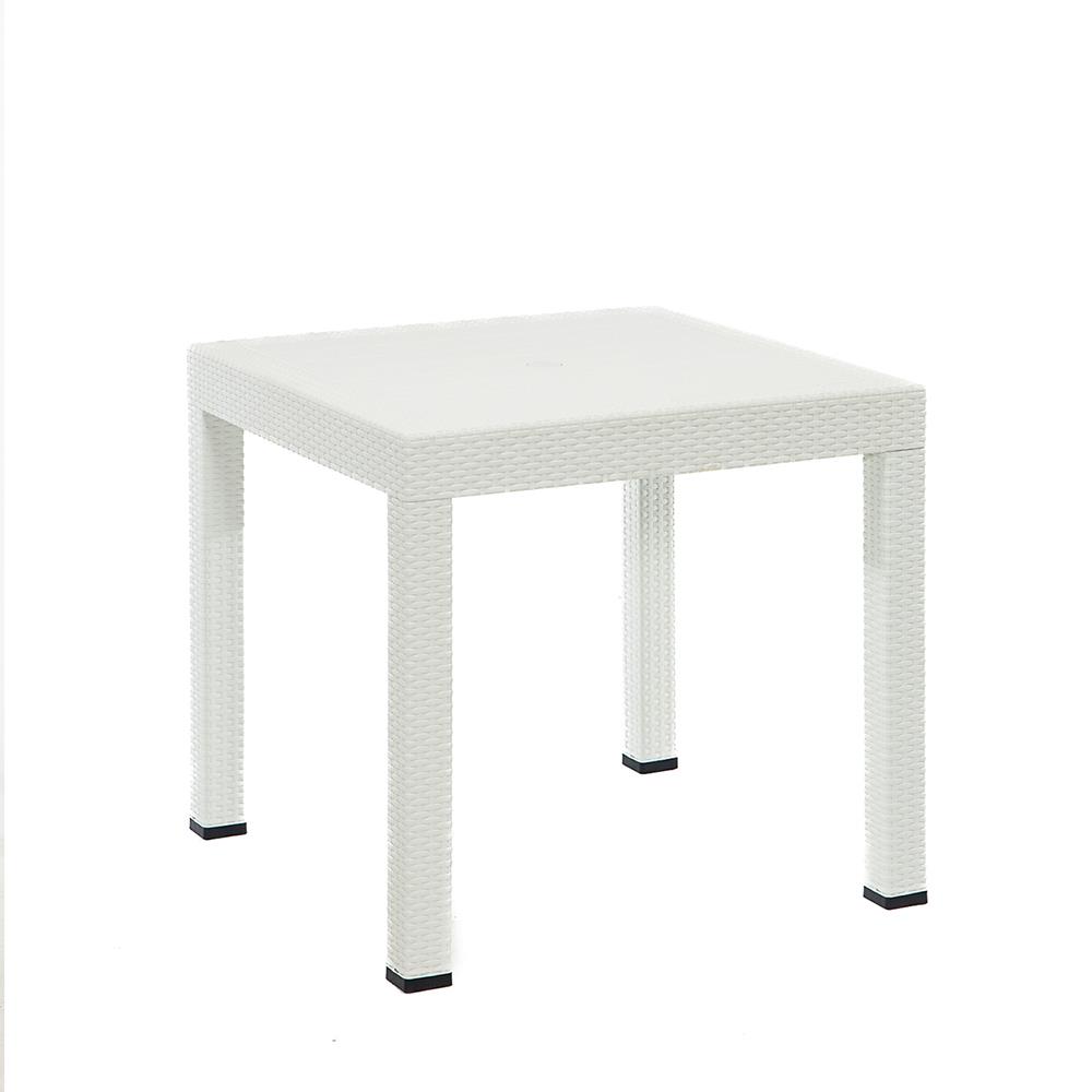 Rattan 80x80 Camsız Masa, Rattan Kolsuz 4 Adet Sandalye Bahçe Seti, Beyaz