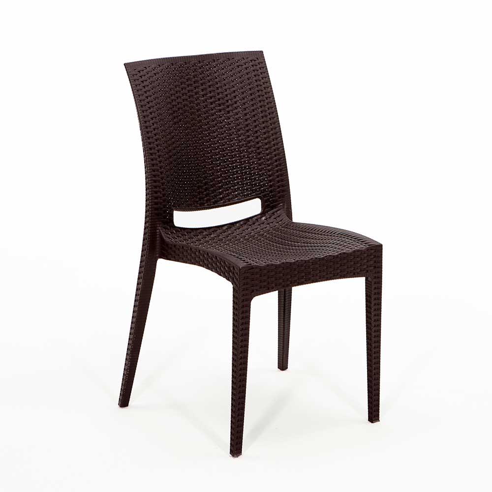 Rattan 80x80 Camsız Masa / Rattan Kolsuz 4 Adet Sandalye Bahçe Seti - Kahve