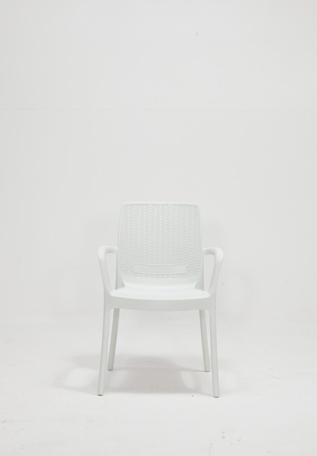 Rattan 90x150 Camlı Masa / Rattan Kollu 6 Adet Sandalye Bahçe Seti - Beyaz