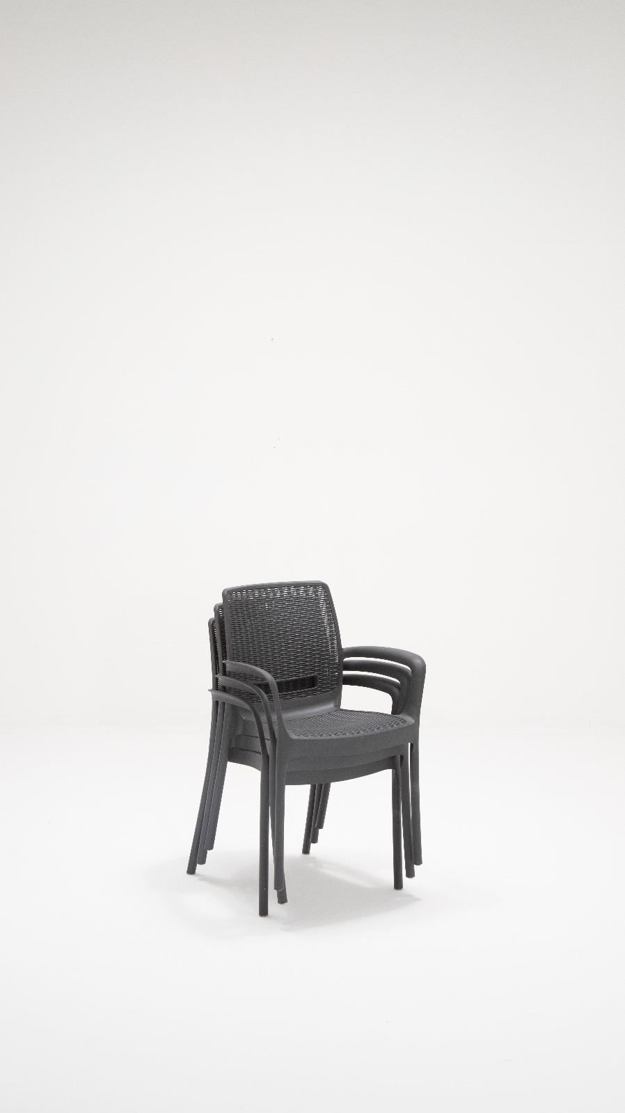 Rattan 90x150 Camlı Masa / Rattan Kollu 6 Adet Sandalye Bahçe Seti - Antrasit