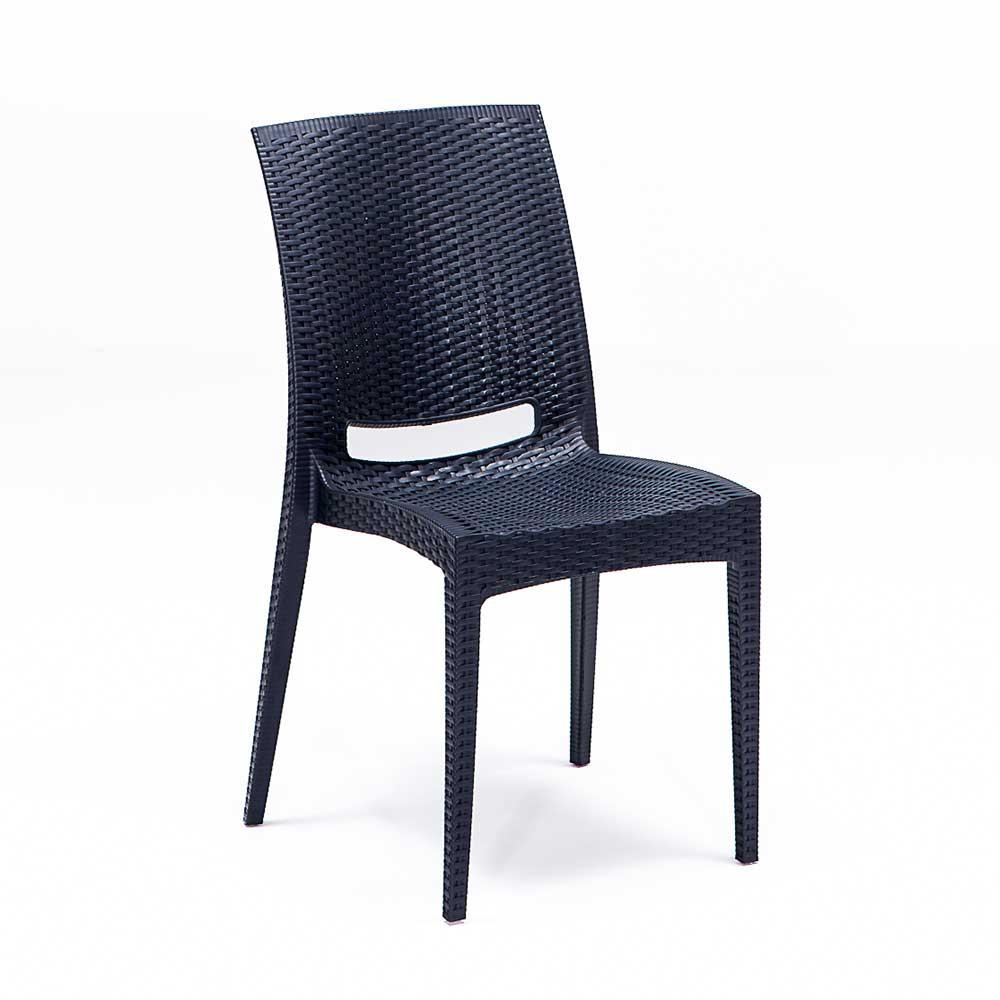 Rattan 90x150 Camlı Masa / Rattan Kolsuz 6 Adet Sandalye Bahçe Seti - Antrasit