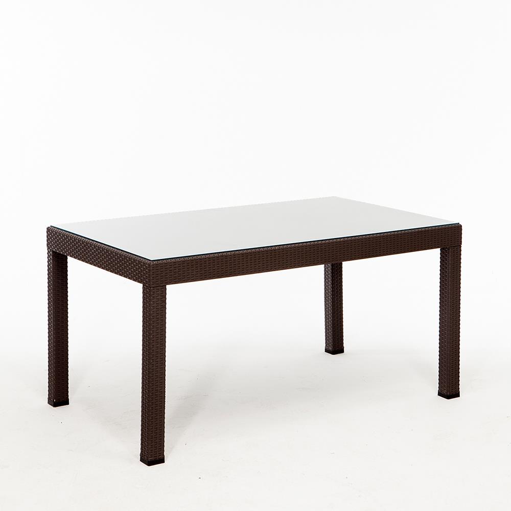Rattan 90x150 Camlı Masa / Rattan Kolsuz 6 Adet Sandalye Bahçe Seti - Kahve