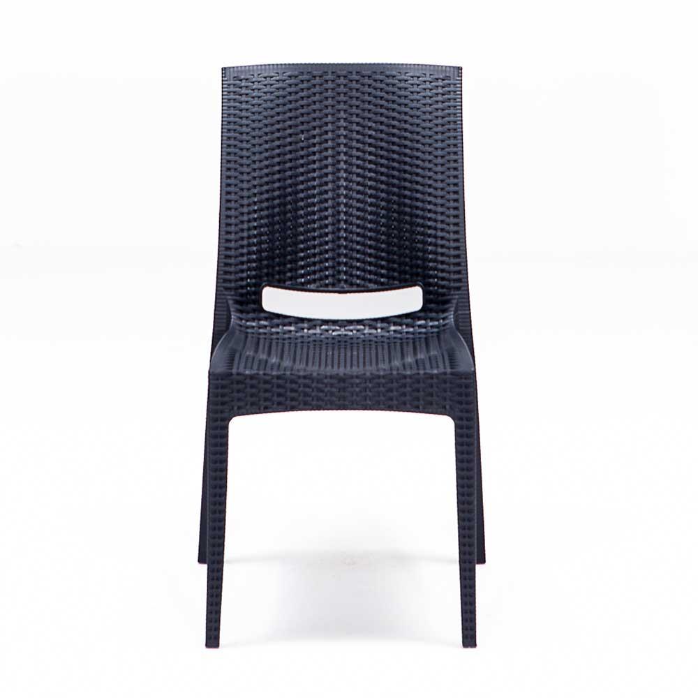 Rattan 90x150 Camlı Masa / Rattan Kolsuz 6 Adet Sandalye Bahçe Seti - Antrasit