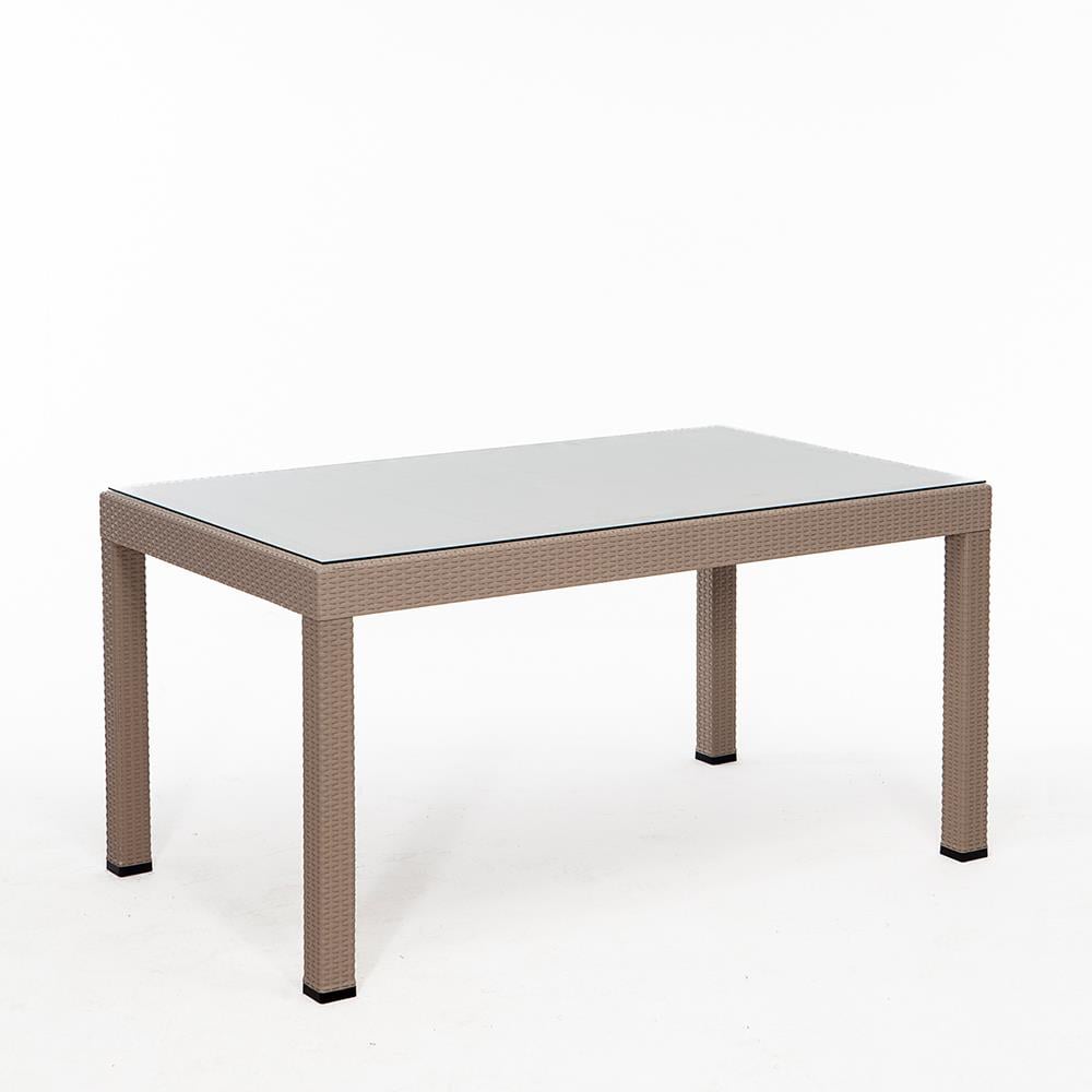Rattan 90x150 Camlı Masa / Rattan Kolsuz 6 Adet Sandalye Bahçe Seti - Cappucino