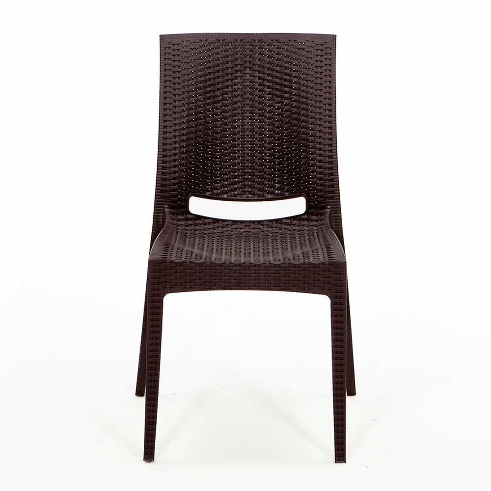 Rattan 90x150 Camsız Masa / Rattan Kolsuz 6 Adet Sandalye Bahçe Seti - Kahve