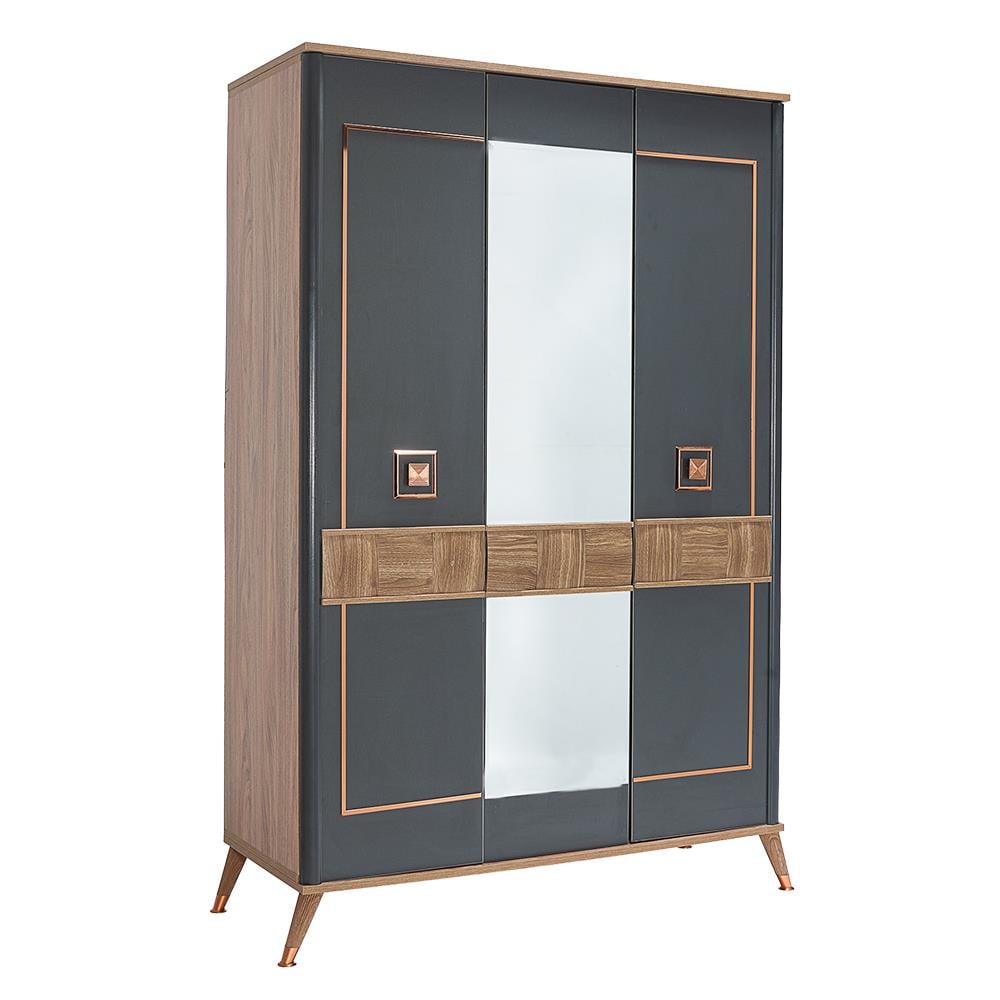 Retro 3 Kapaklı Gardırop- Ceviz - Antrasit