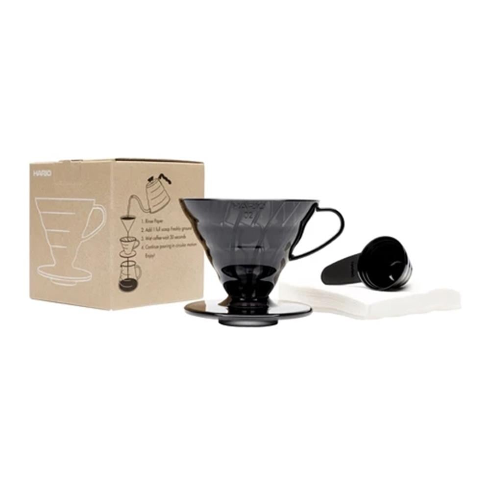 Hario V60 02 Siyah Şeffaf Plastik Dripper Ve 40’Lı Filtre Ka