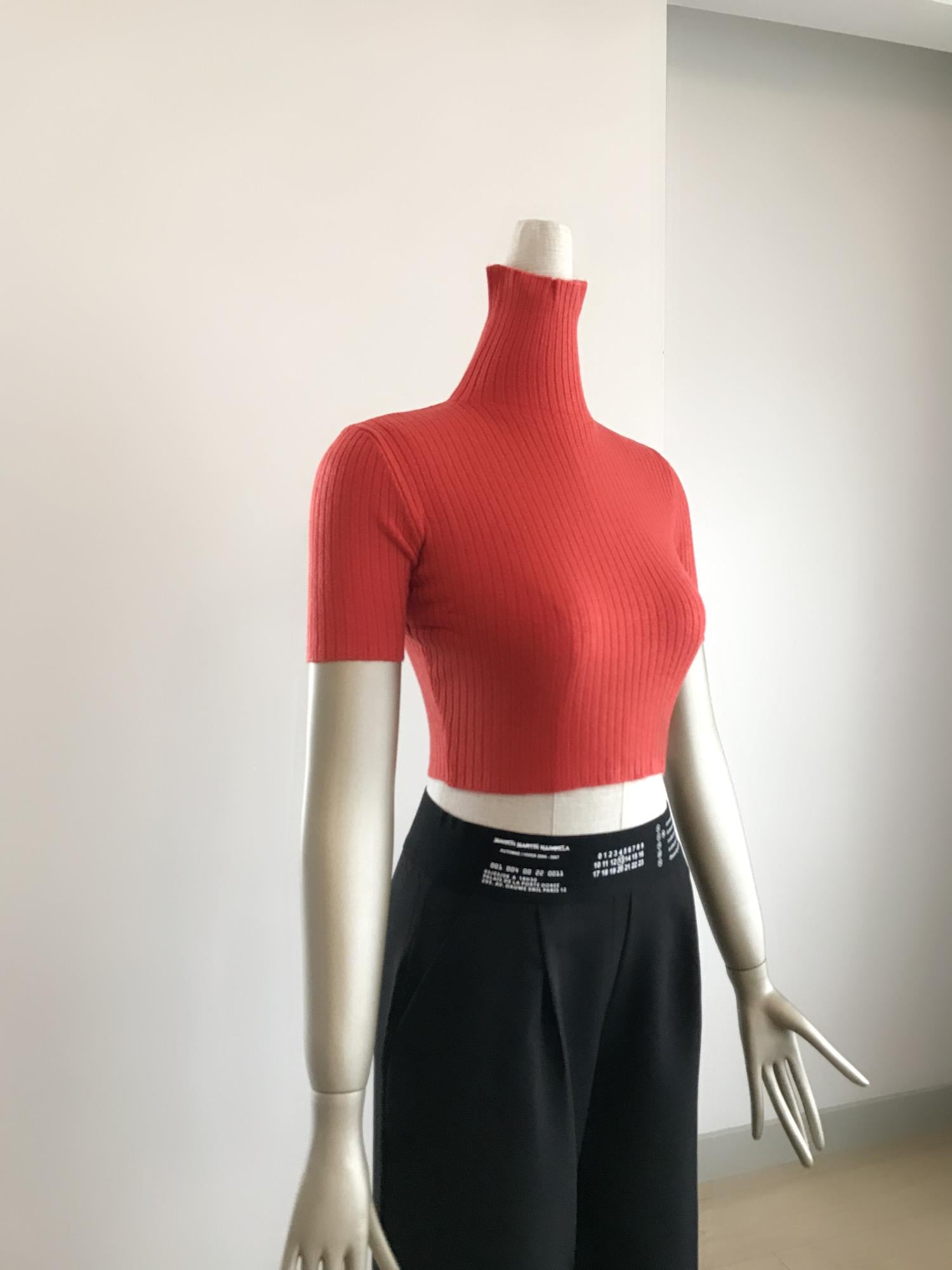 Balıkçı Yaka Kırmızı Kısa Kollu Crop Top