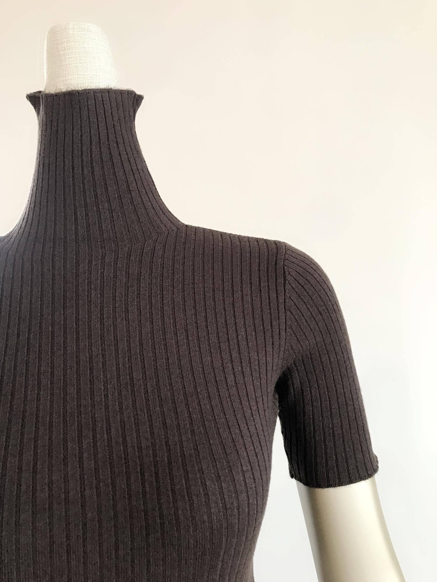 Balıkçı Yaka Kısa Kollu Kahverengi Crop Top