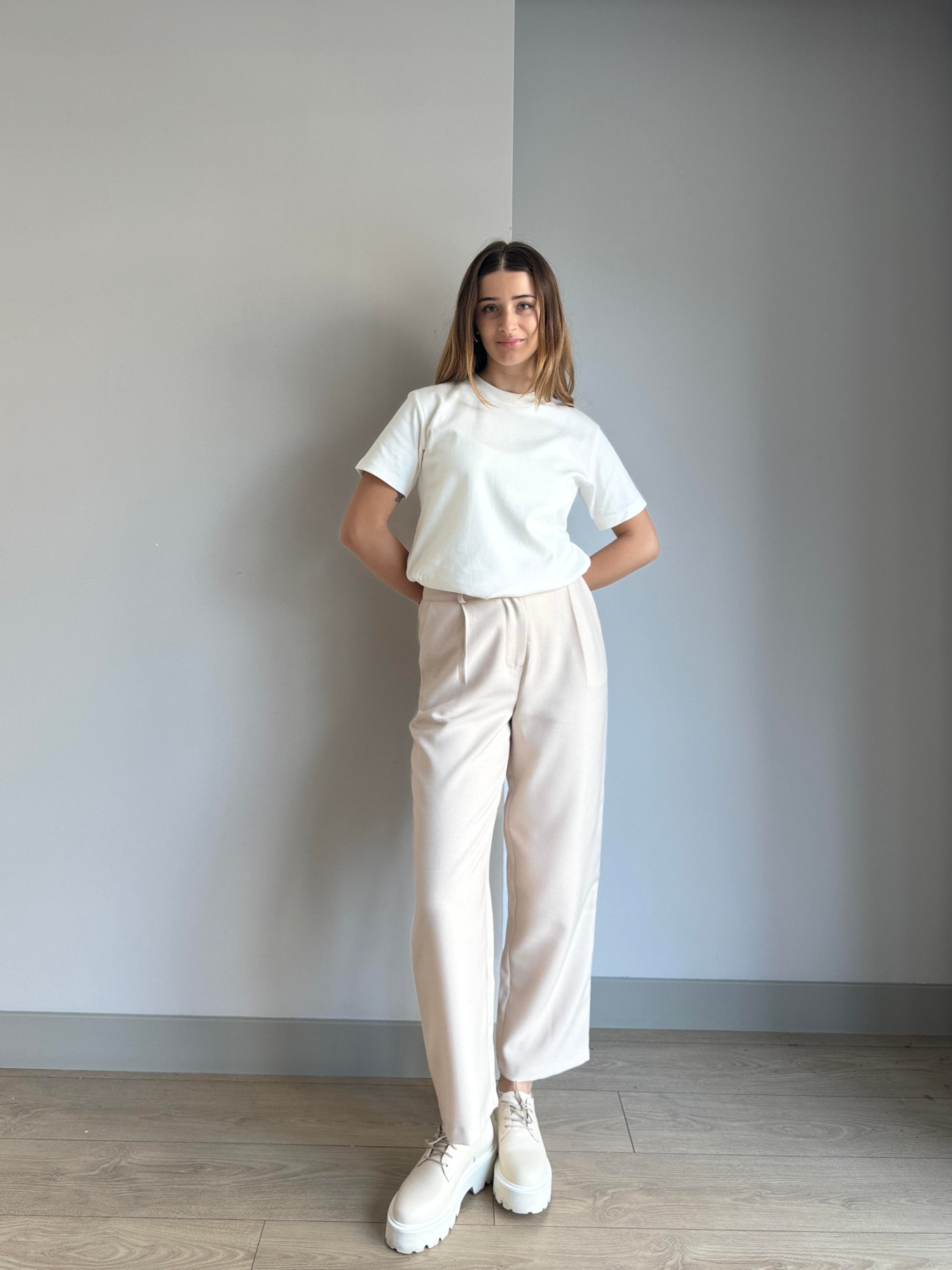 BEJ YÜKSEK BEL PANTALON