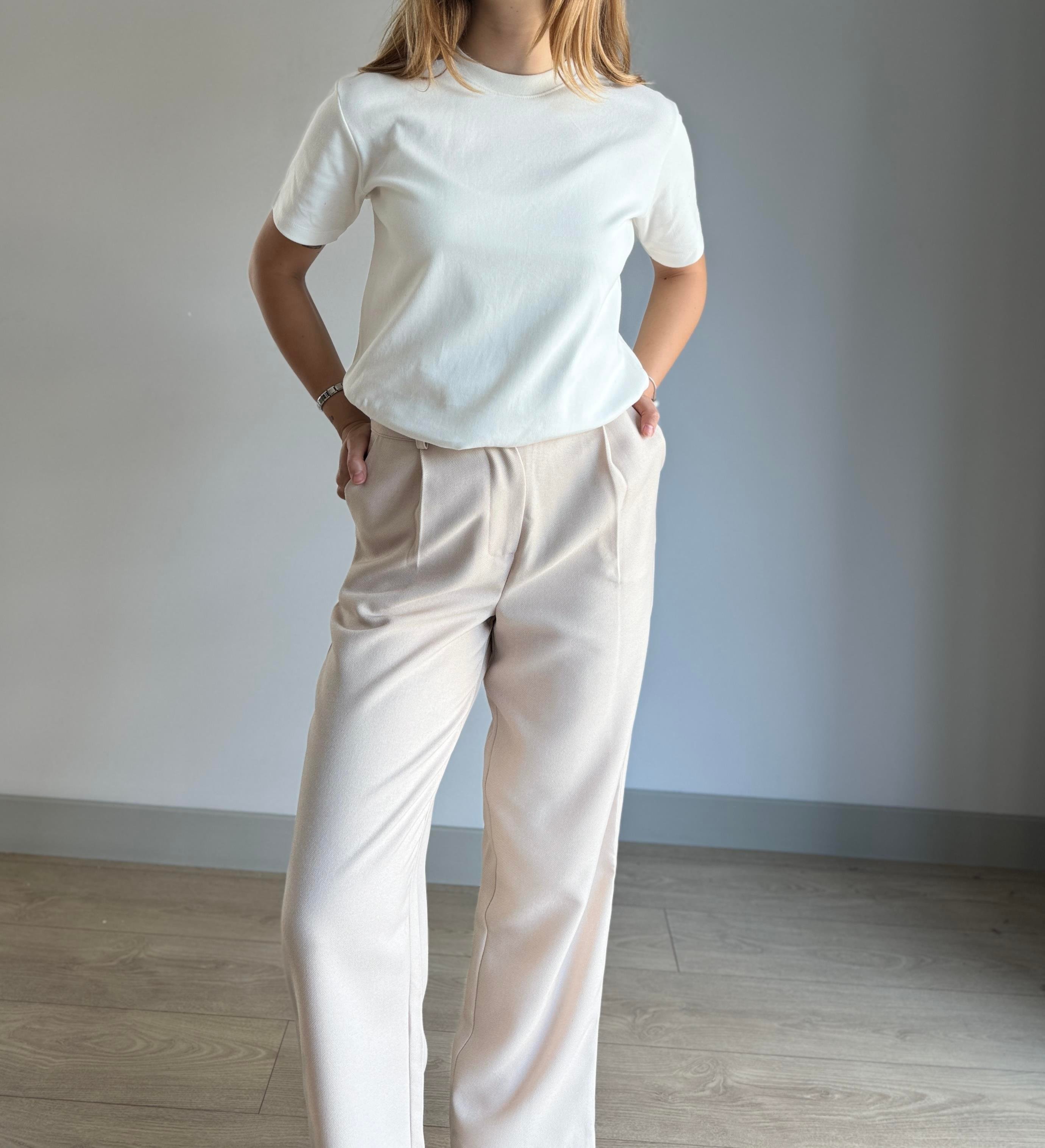 BEJ YÜKSEK BEL PANTALON