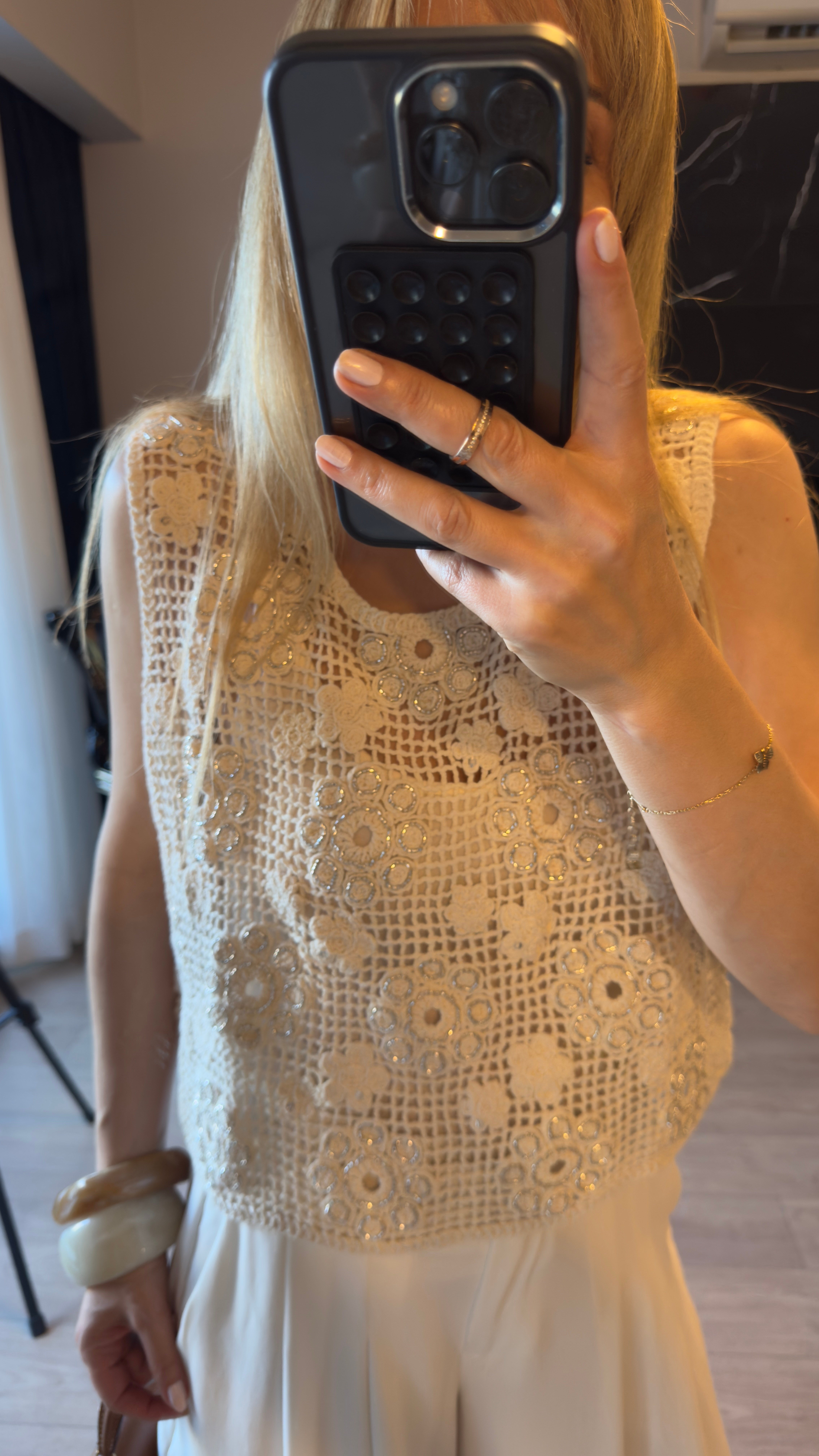 Bisiklet Yaka Kolsuz Örme Bluz