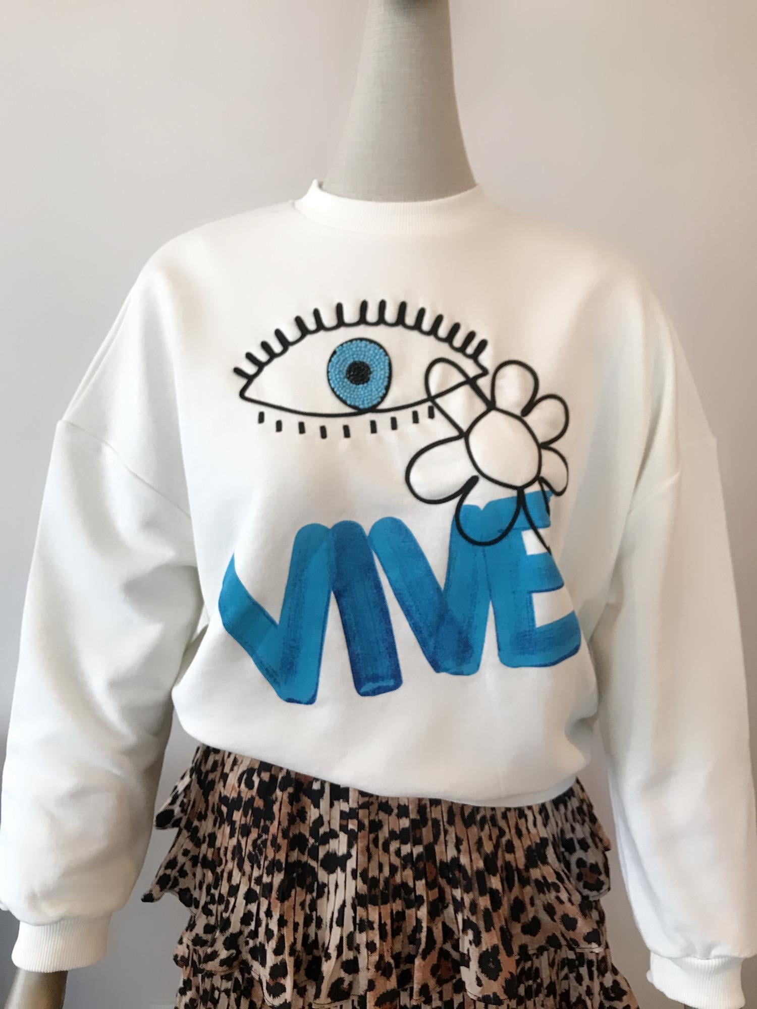 Boncuk İşleme Detaylı Ekru Sweatshirt