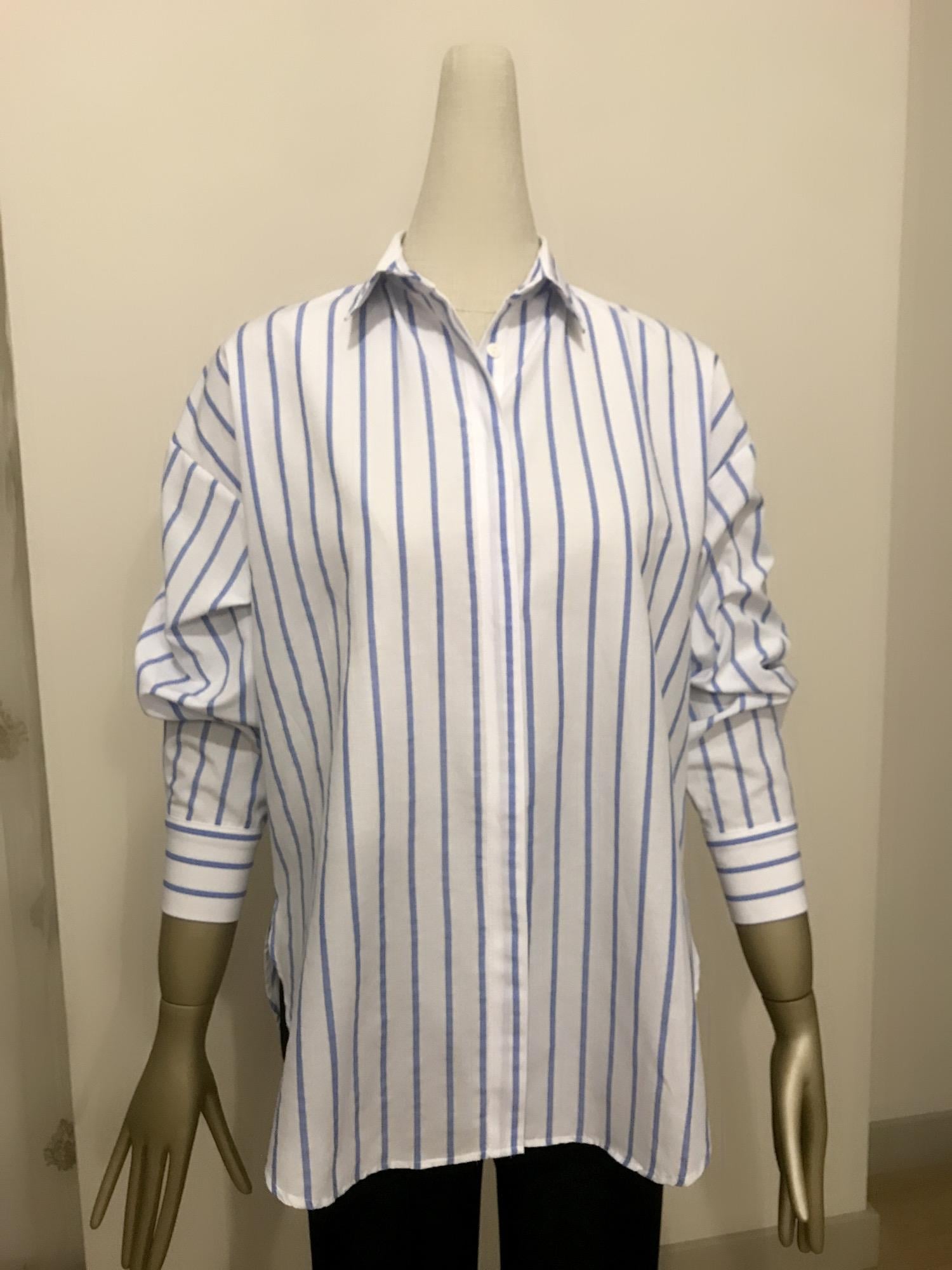 Çizgi Detaylı Oversize Gömlek Mavi