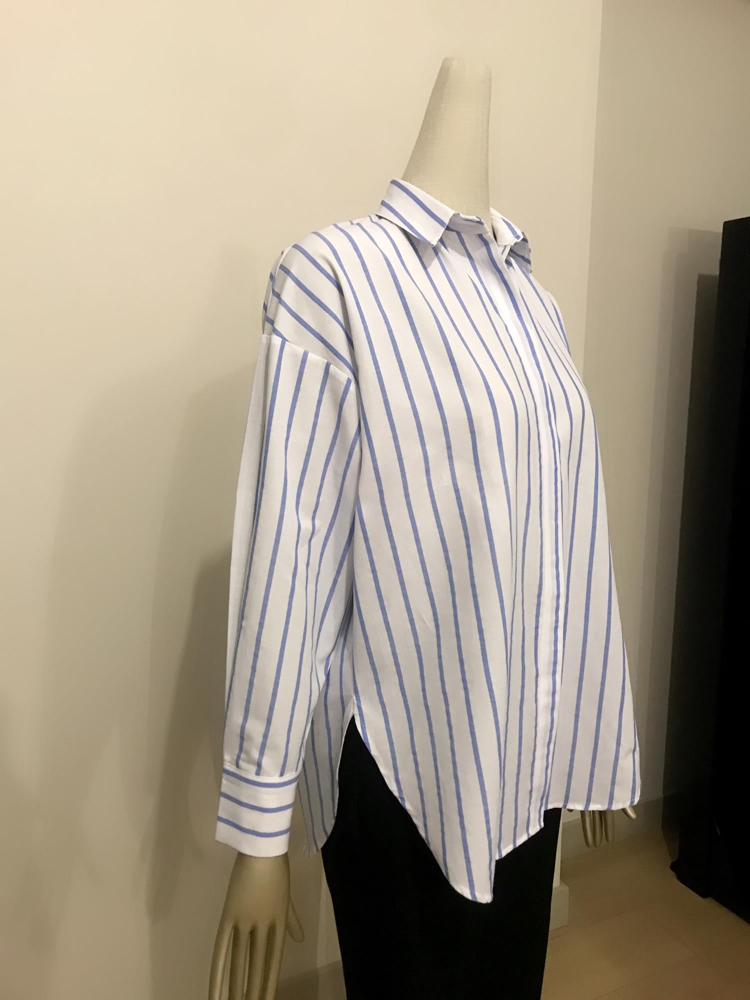 Çizgi Detaylı Oversize Gömlek Mavi