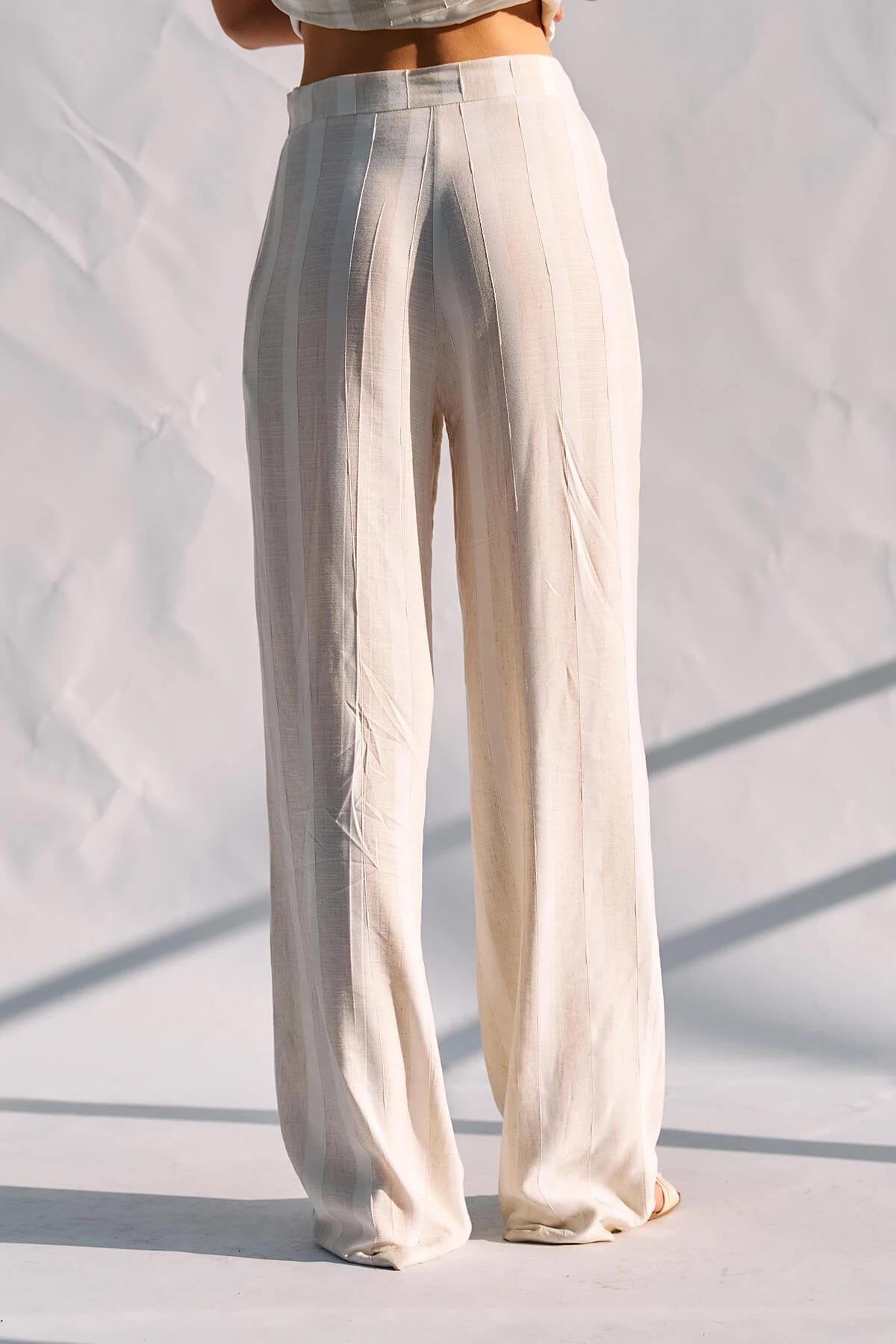 ÇİZGİLİ DÜZ PAÇA PANTOLON
