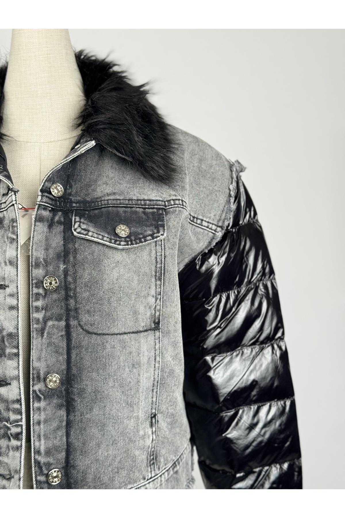 Denim İçi Dolgulu Yaka Detayı Çıkabilen Mont