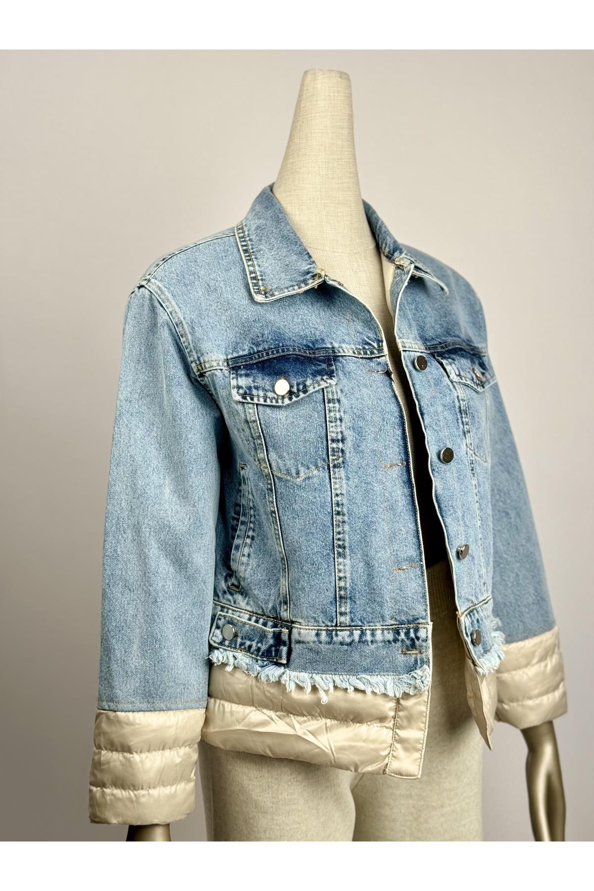Denim Içi Dolgulu Yakası Tüylü Mont