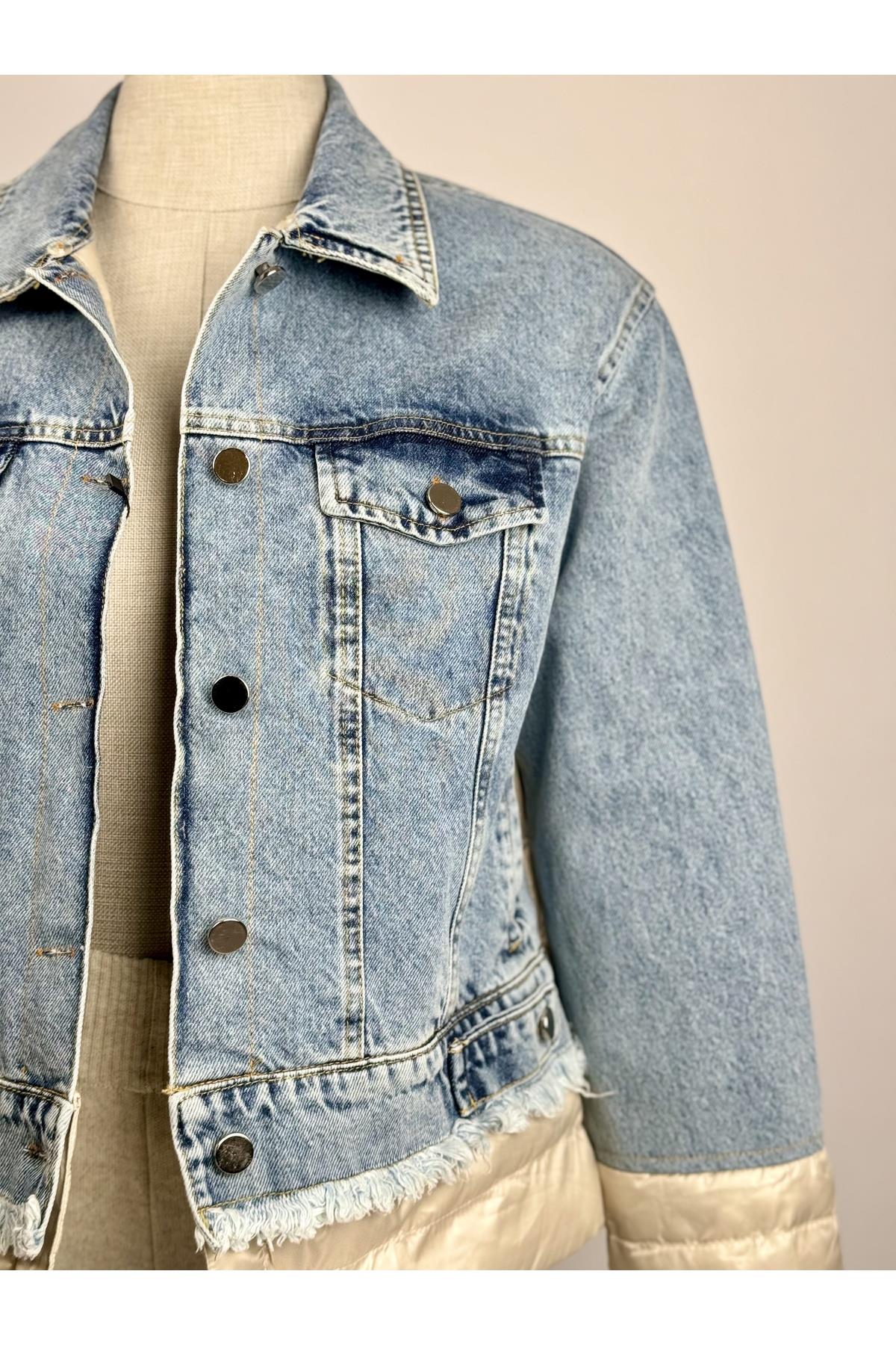 Denim Içi Dolgulu Yakası Tüylü Mont