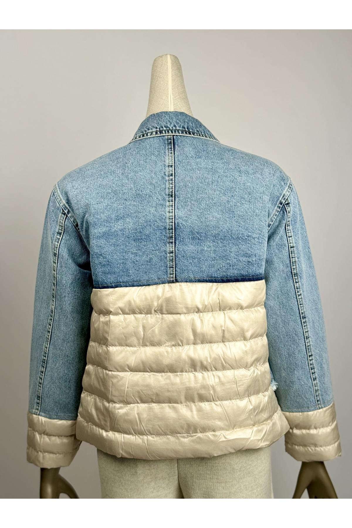 Denim Içi Dolgulu Yakası Tüylü Mont