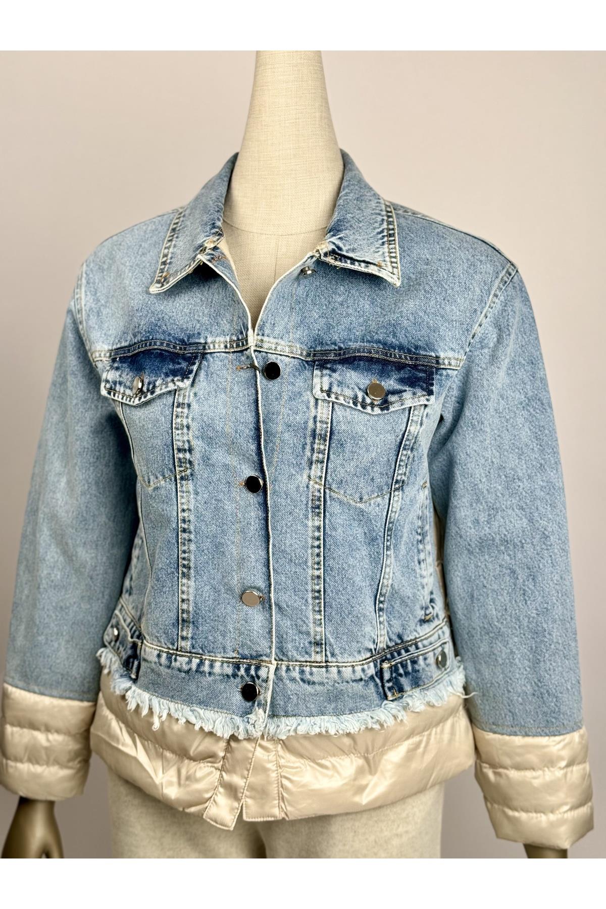 Denim Içi Dolgulu Yakası Tüylü Mont