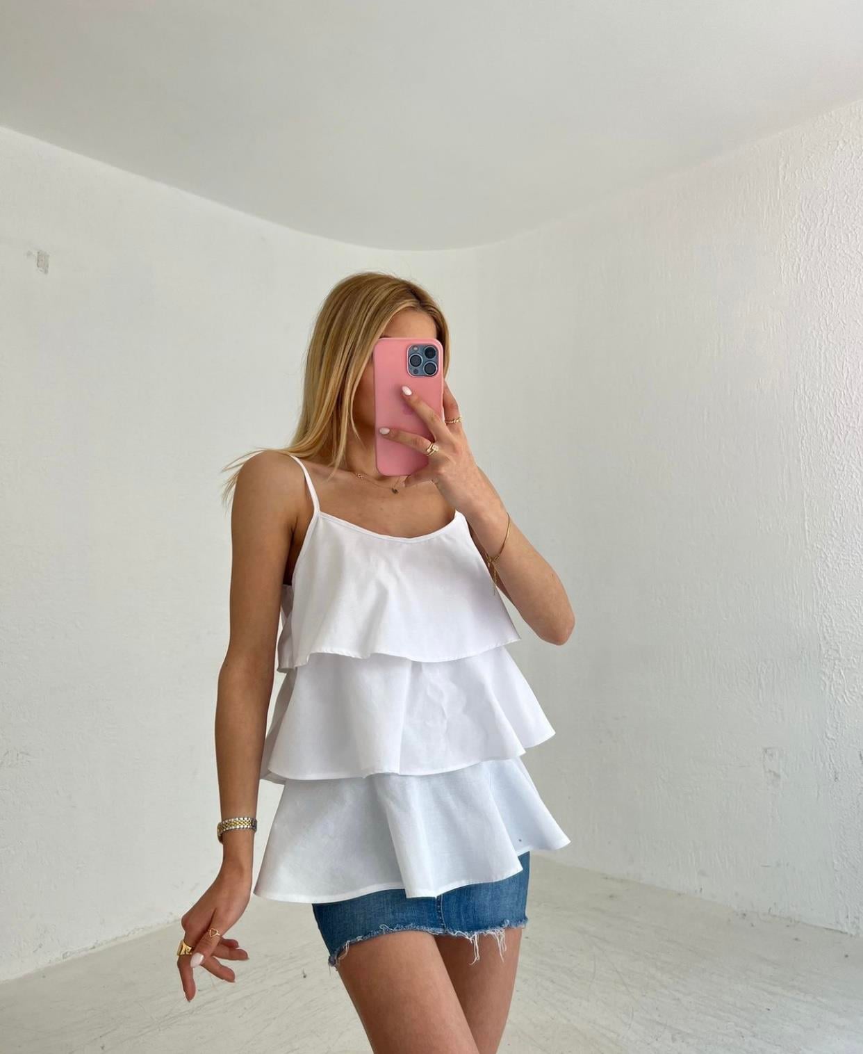 Ekru Askılı Bluz