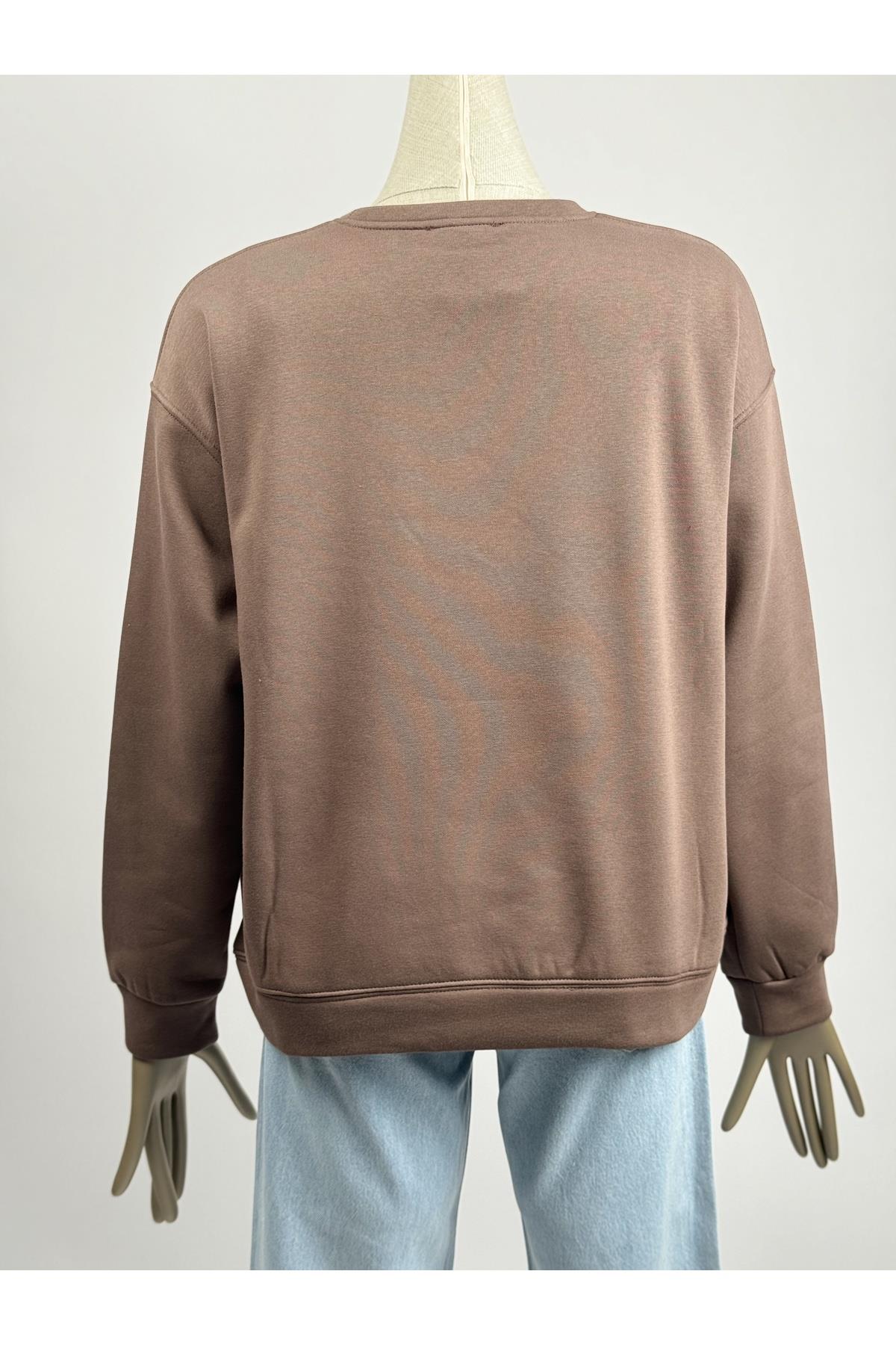 Kahverengi Bisiklet Yaka Oversize Sweatshirt