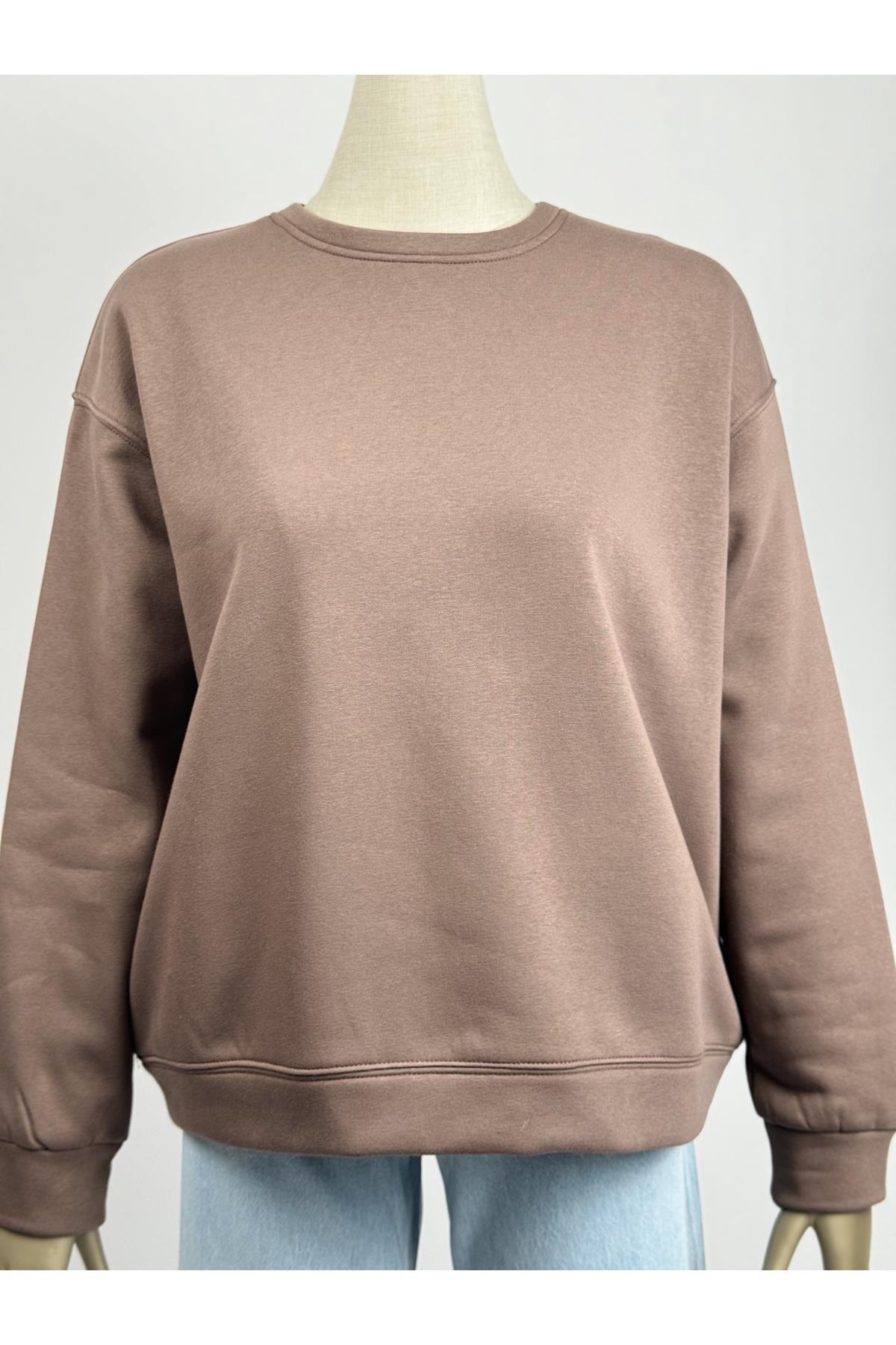Kahverengi Bisiklet Yaka Oversize Sweatshirt