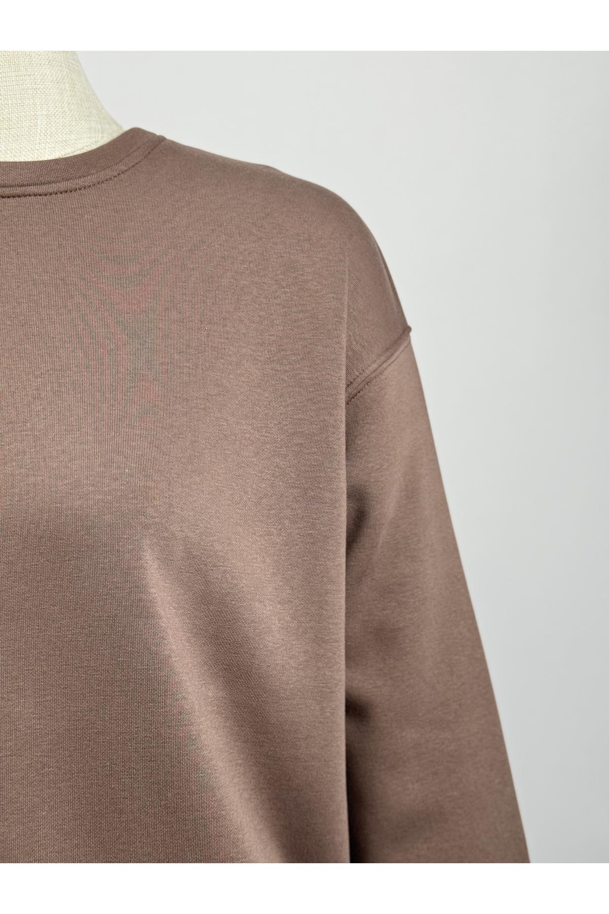 Kahverengi Bisiklet Yaka Oversize Sweatshirt