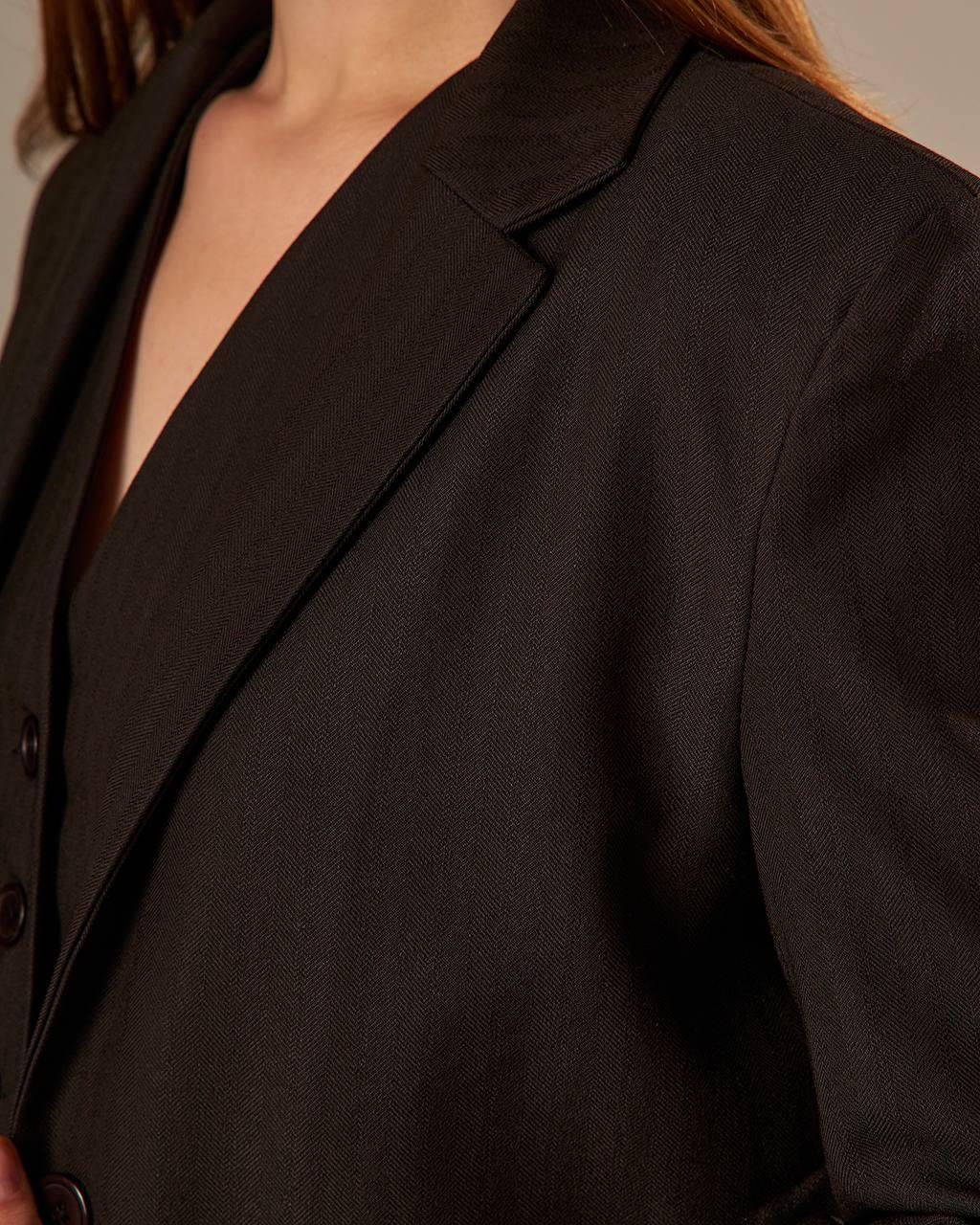 KAHVERENGİ İNCE ÇİZGİLİ BLAZER CEKET