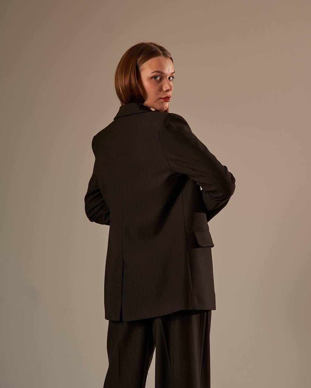 KAHVERENGİ İNCE ÇİZGİLİ BLAZER CEKET