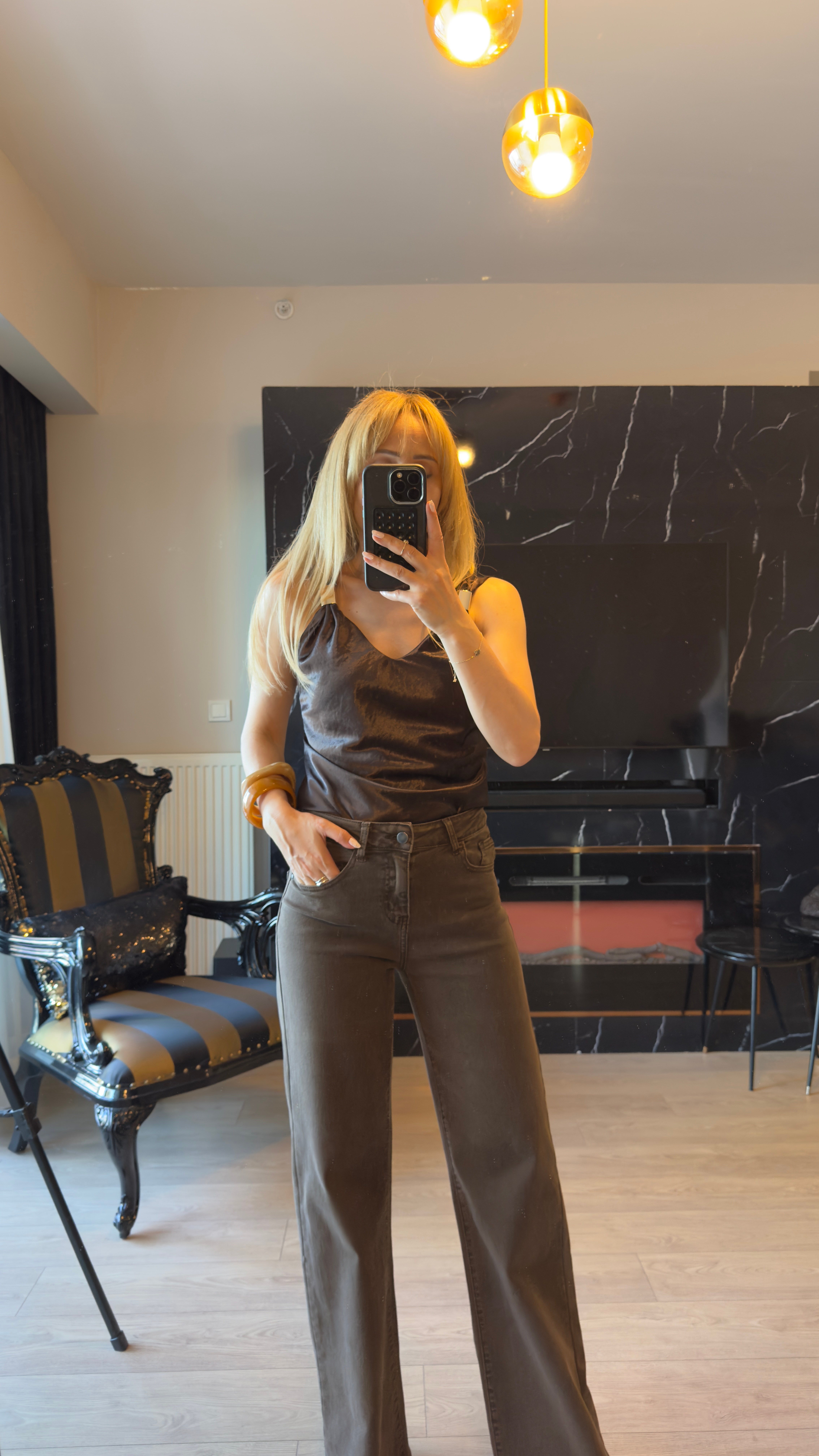 Kahverengi Yüksek Bel Wide Leg Jean